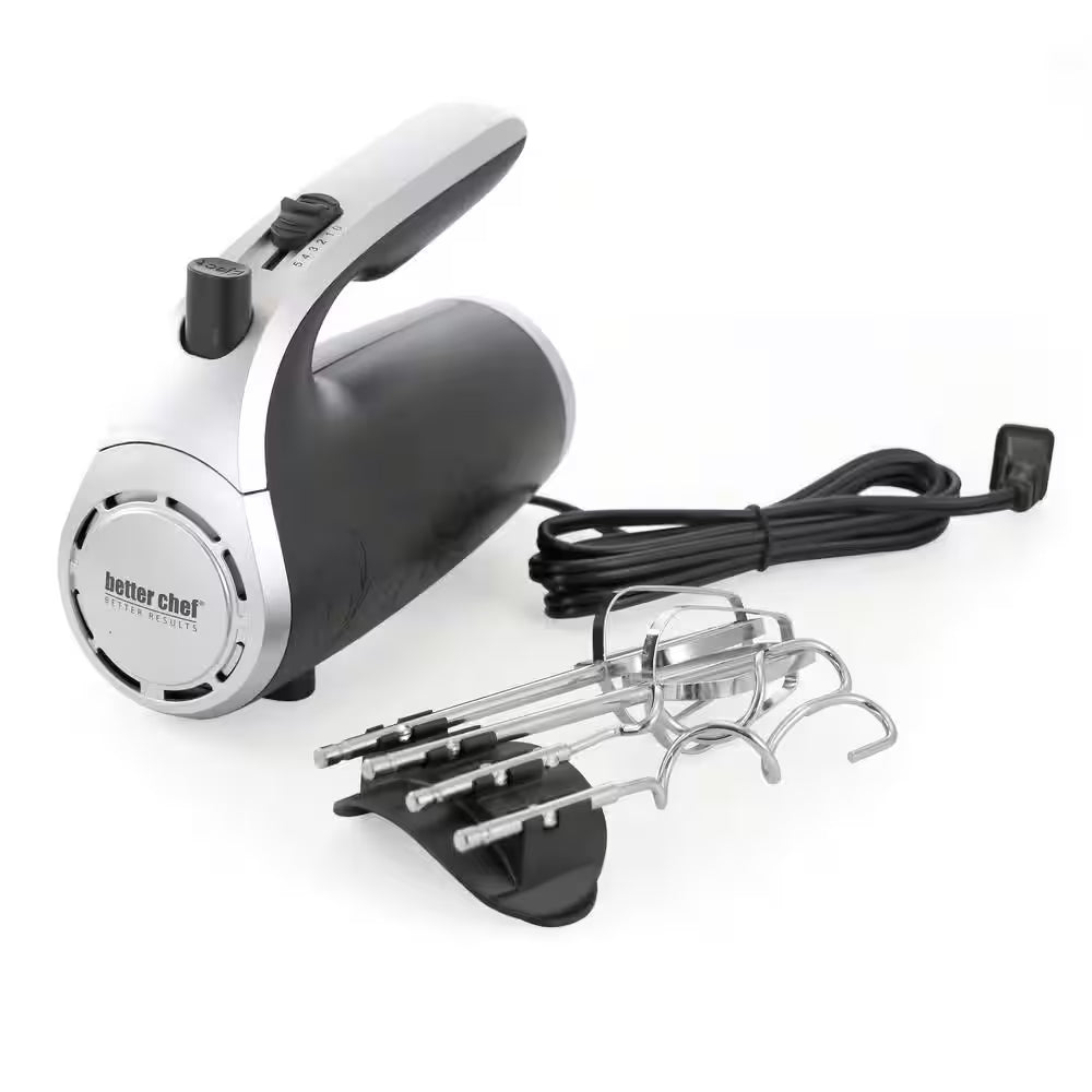 5-Speed 150-Watt Black Hand Mixer with Silver Accents