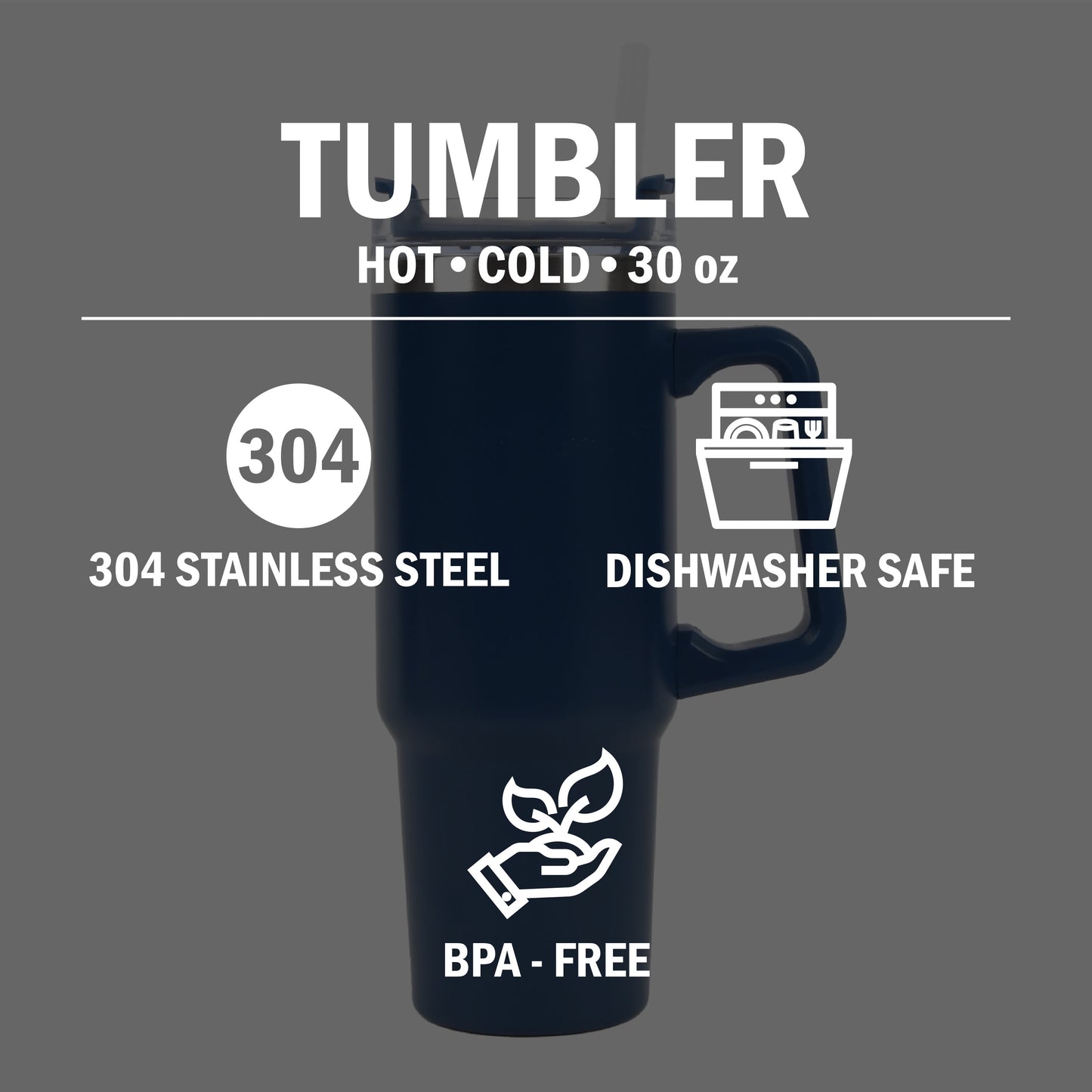 30 Oz Tumbler Mug with Lid and Straw, Reusable Insulated Stainless Steel Tumbler for Iced & Hot Beverages, Blue