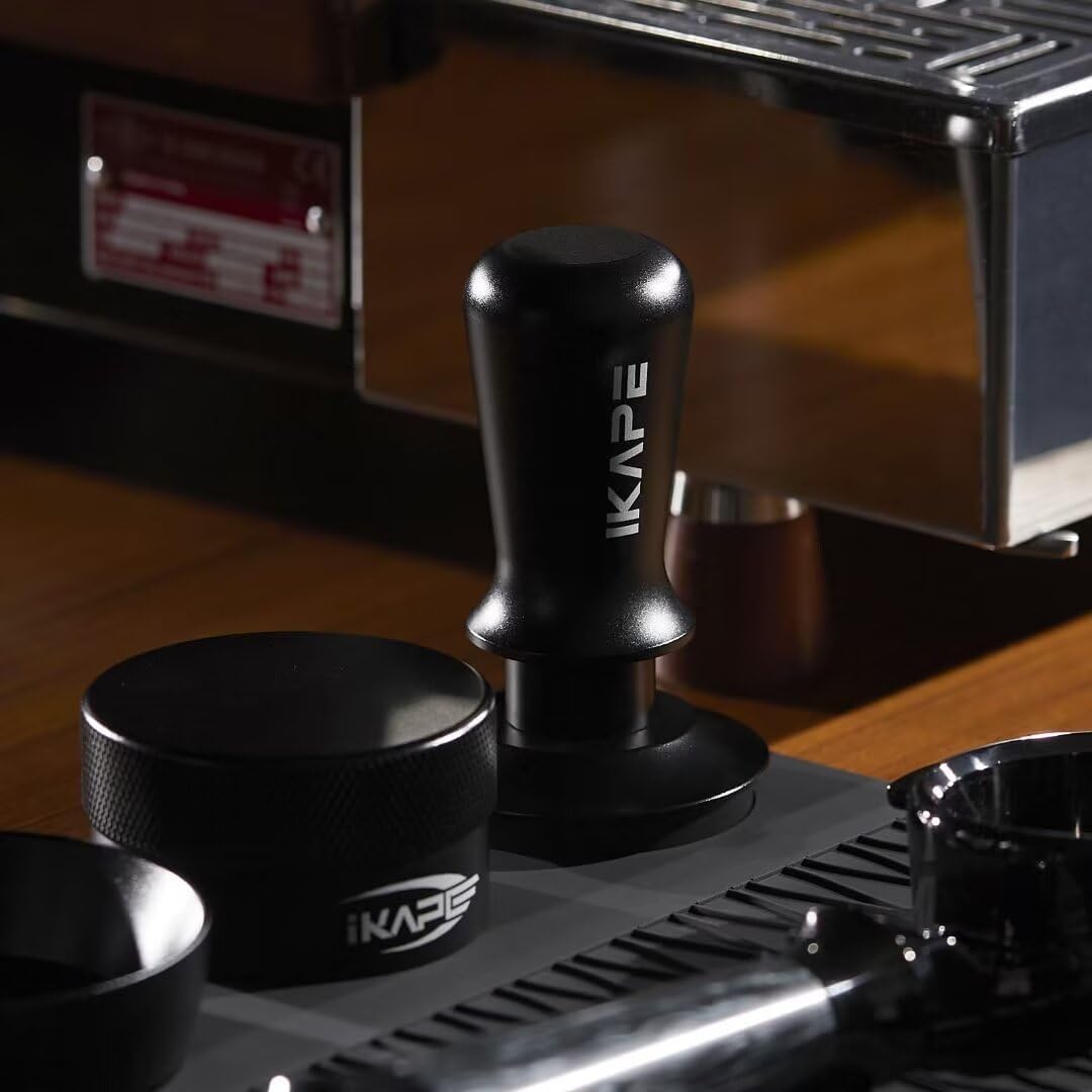 IKAPE 51mm Espresso Tamper, Spring-loaded Calibrated Tamper with Titanium Ripple Plating Base, Compatible with Over 51MM Espresso Bottomless Portafilter