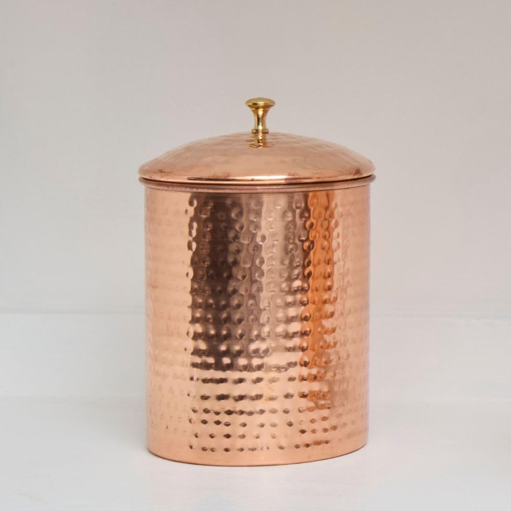 Kitchen Storage, Container for Sugar, Flour, Coffee & Tea, Food Storage, Kitchen Canisters, Countertop Storage, Container with Lid, Copper Kitchen Accessories, Pure Copper Canisters, Small (Set of 3)