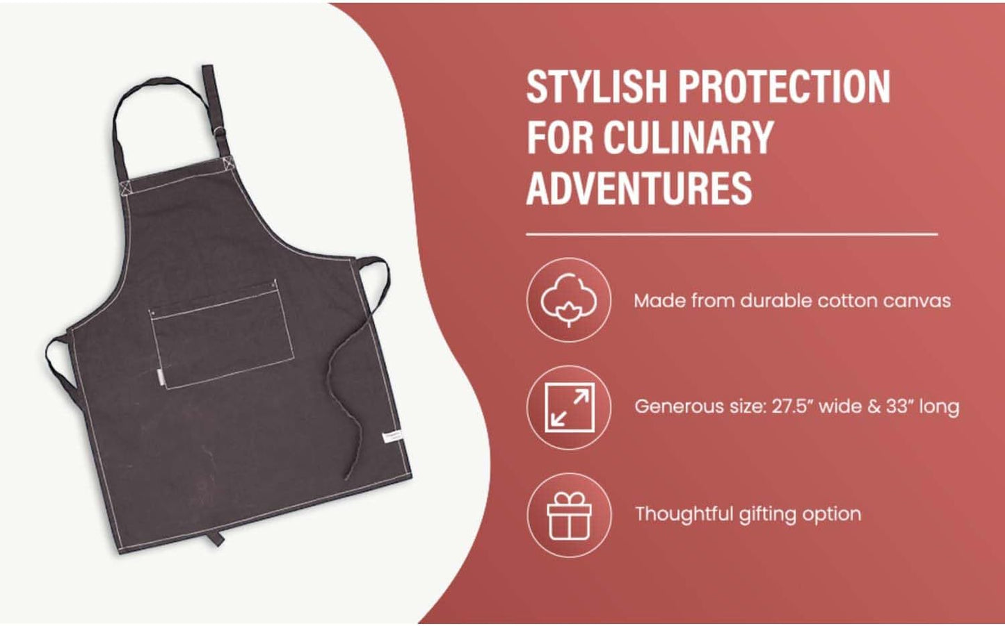 AMOUR INFINI Cotton Solid Aprons for Women with Pocket, Adjustable Strap and Waist Ties Washed Chef Aprons for Cooking, Baking and Gardening (27.5x33 Inches - Brown)