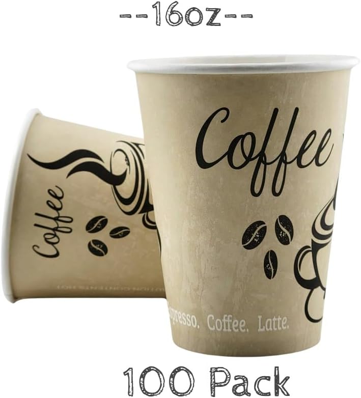Smygoods Disposable Coffee Cups, To Go Paper Hot Cups, Classic Design (16 OZ, 100 Count) For Hot Beverages, Coffee, Tea, Espresso, Cocoa - Vasos Para Cafe