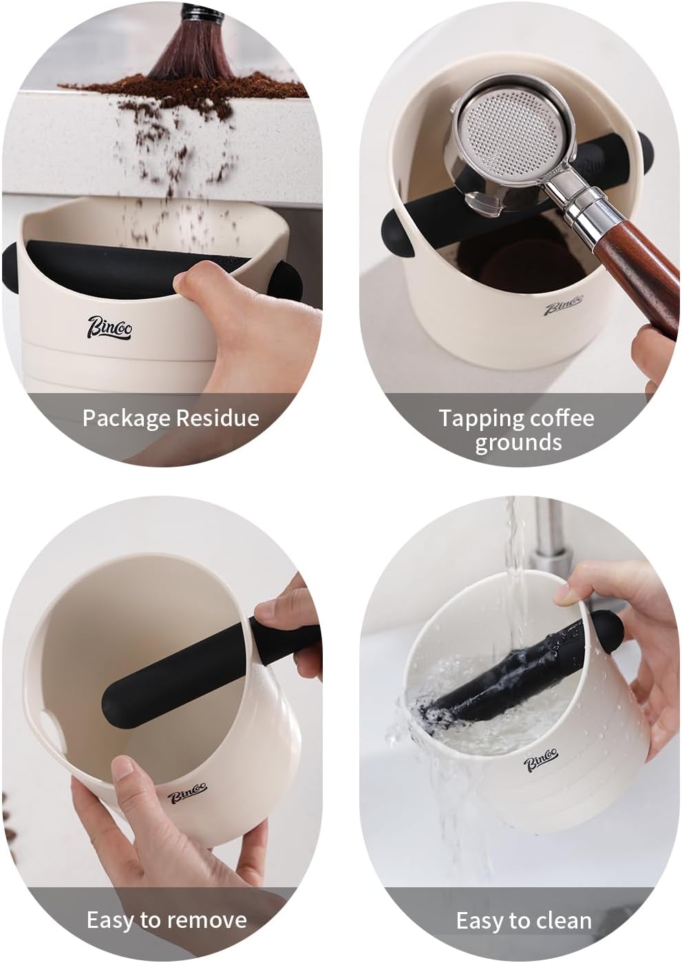 Bincoo Small Coffee Knock Box 4.5 Inch - Espresso Accessories for Coffee Grounds Container - Multifunctional, Suitable for Home & Bar.(White)