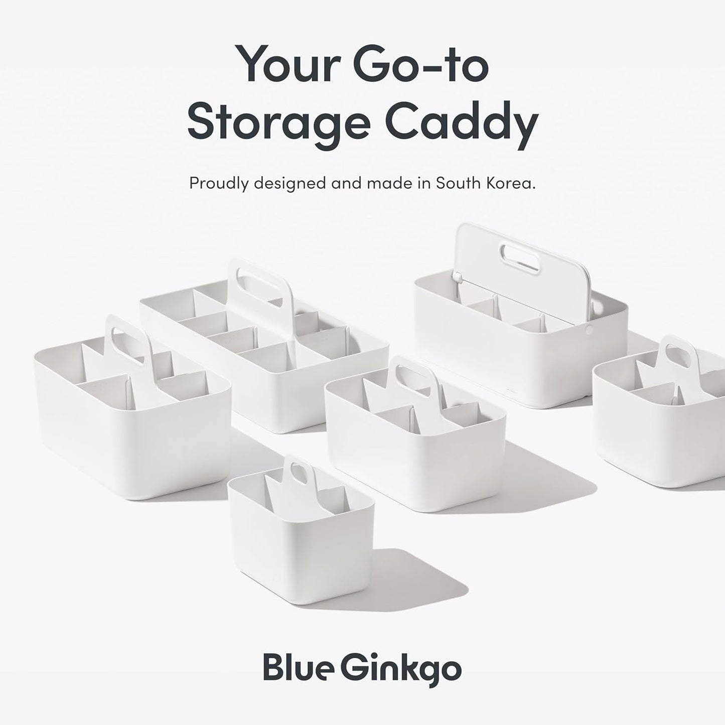 BLUE GINKGO Small Stackable Organizer Caddy – Korean-Made Portable Tote for Bathroom, Office, Crafts, or School Supplies (Square, Pink)