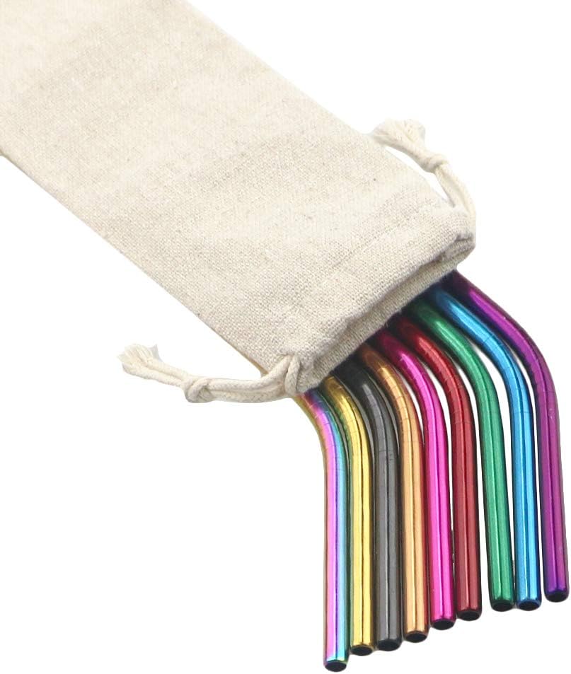 Gugrida Metal Straws Stainless Steel Straws 8.5" Drinking Straws Reusable 3 Set - Ultra Long Muti Color-Cleaning Brush for 20/30 Oz for Trail Tumblers Yeti RTIC SIC Ozark (2 Straight|1 Bent|1 Brush)