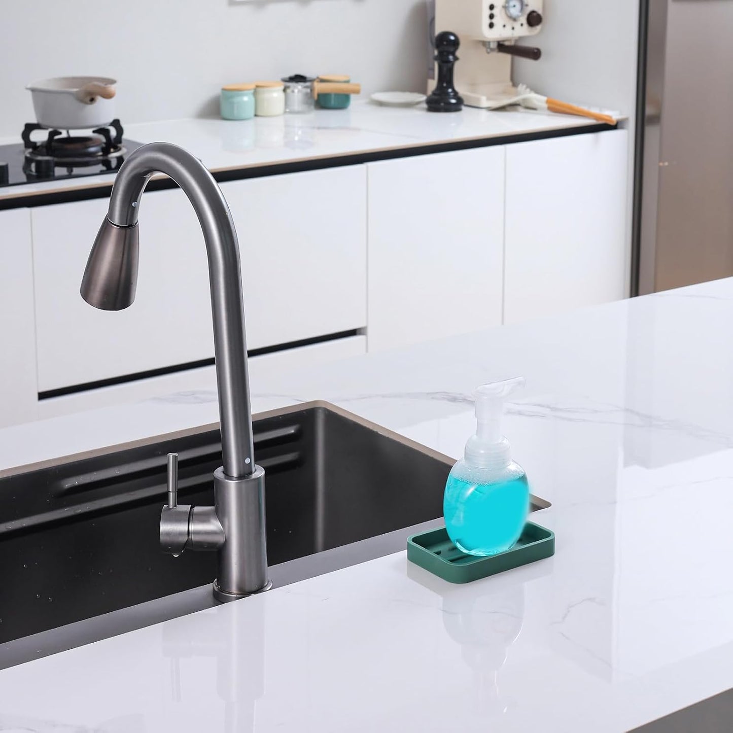 Silicone Kitchen Sink Organizer Tray for Multiple Usage,Easy Clean Sponges Holder for Kitchen Bathroom Counter or Sink,Dish Soap Dispenser,Scrubber,Bottle,Cup Green 4.9”x 3.2”