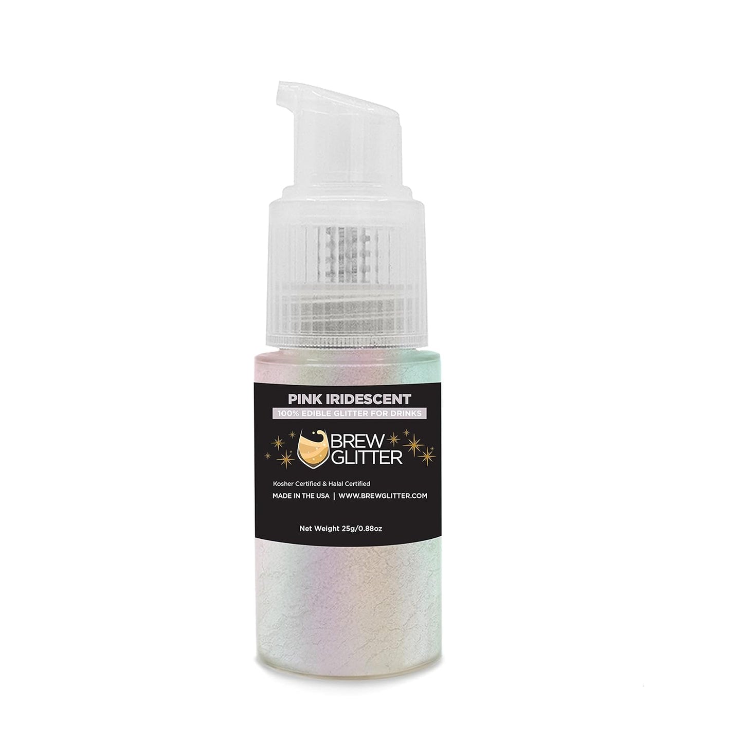 Pink Iridescent BREW GLITTER Edible Glitter For Drinks, Cocktails, Beer, Garnish Glitter & Beverages | 100% Edible & Food Grade | Vegan, Gluten, Nut Free (25g Spray Pump, Pink Iridescent)
