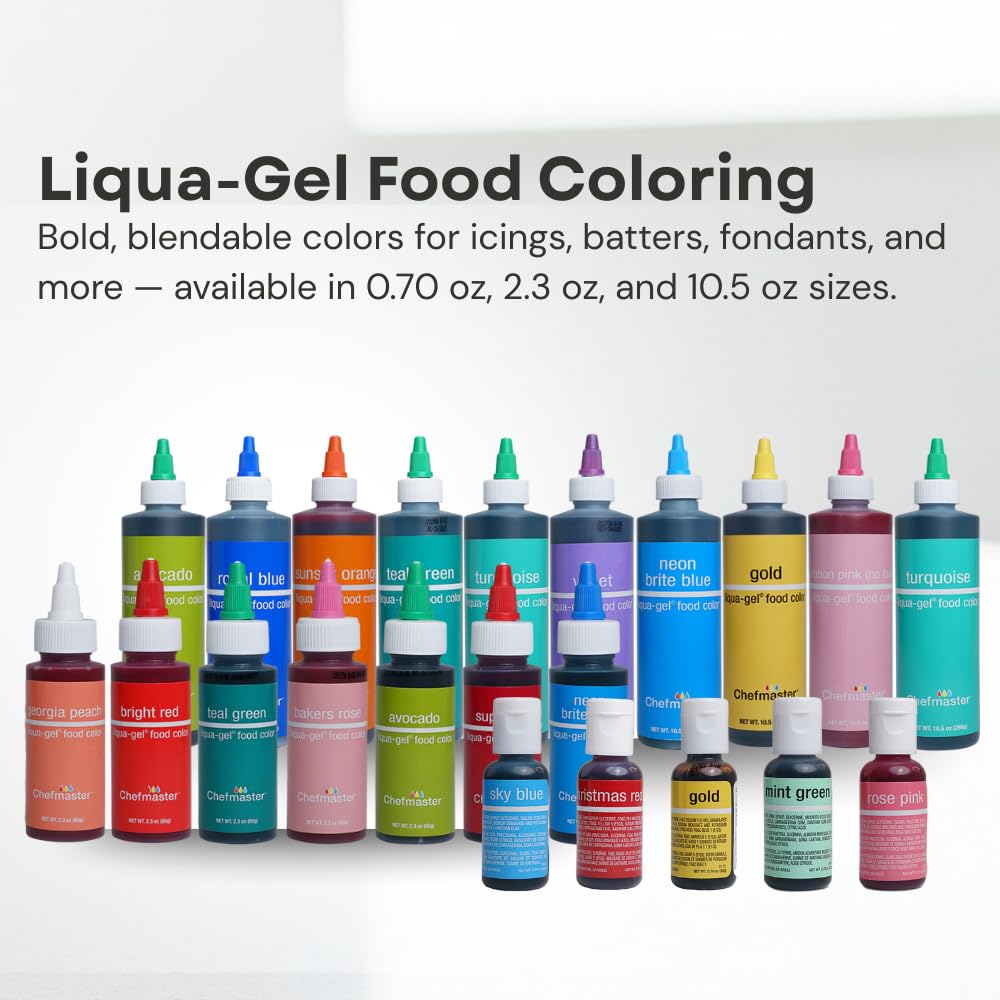 Chefmaster Neon Blue Liqua-Gel® Food Coloring | Vibrant Color | Professional-Grade Dye for Icing, Frosting, Fondant | Baking & Decorating | Fade-Resistant | Easy-to-Use | Made in USA | 2.3 oz