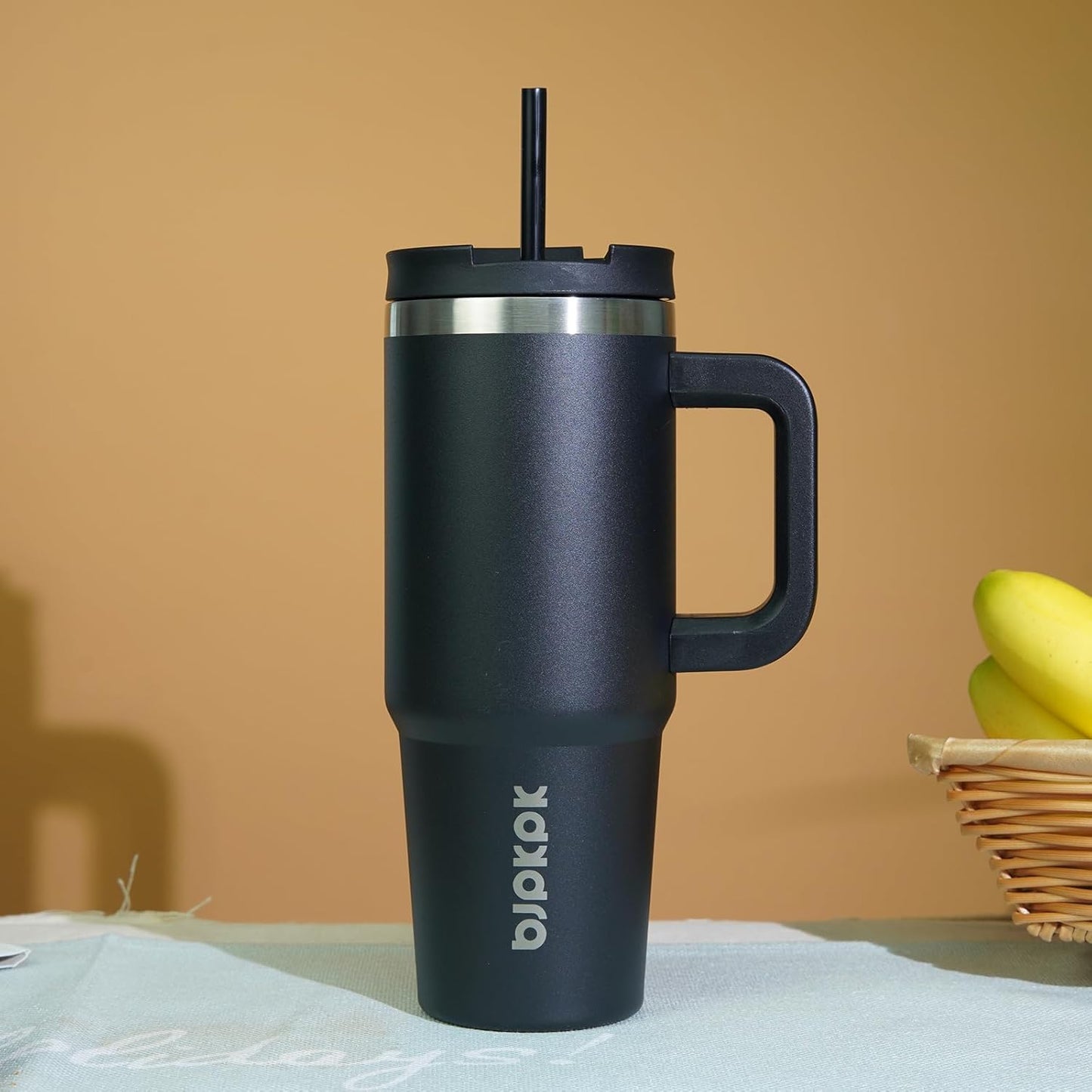 BJPKPK 30oz Stainless Steel Insulated Tumbler With Handle And Lid Straw Travel Coffee Mug Thermal Cup,Black