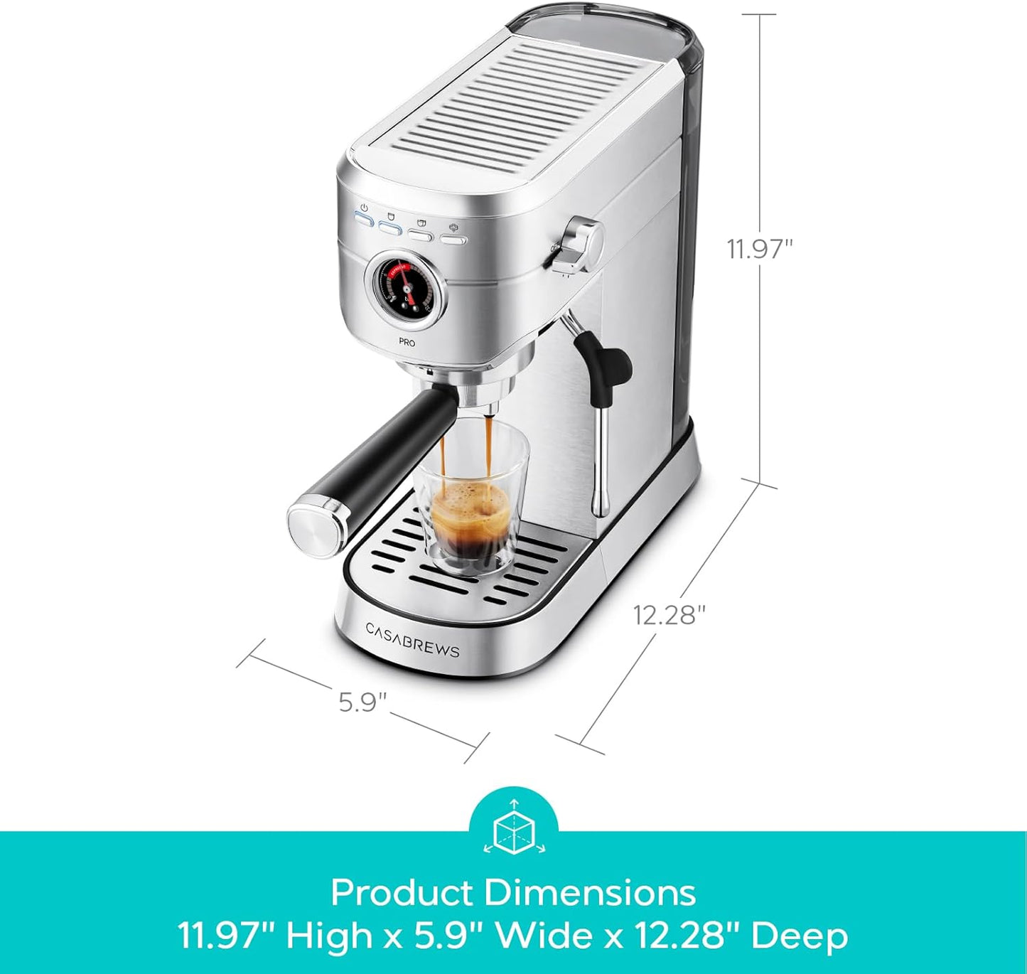 CASABREWS 5418 PRO Espresso Machine 20 Bar, Upgraded Espresso Maker with Powerful Steam Milk Frother, Stainless Steel Coffee Machine with Fast Heating System for Cappuccino, Latte, Silver