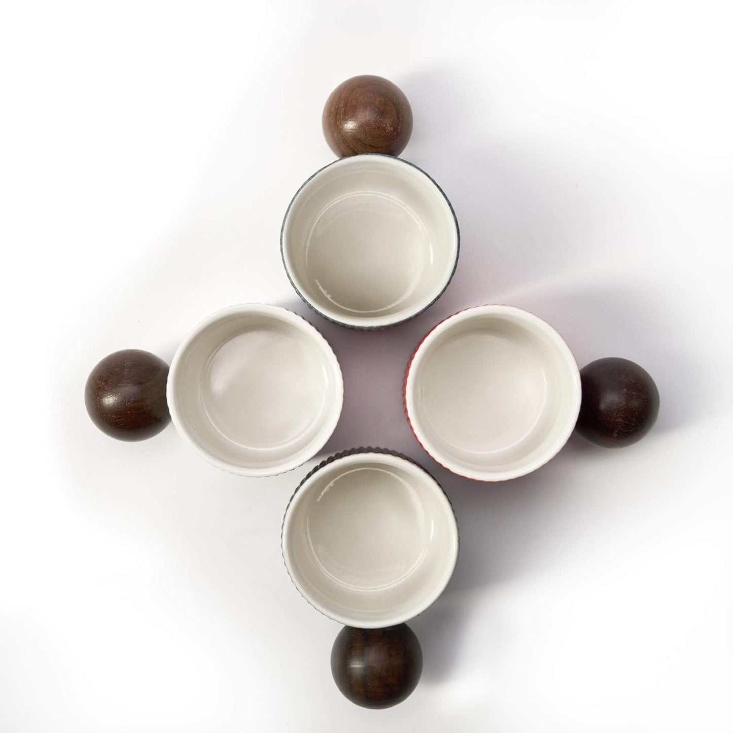 Ceramic Mini Espresso Cups Demitasse Cups with Round Wooden Handle Vertical Stripes Tea Cups (Multicolor, 4pcs)