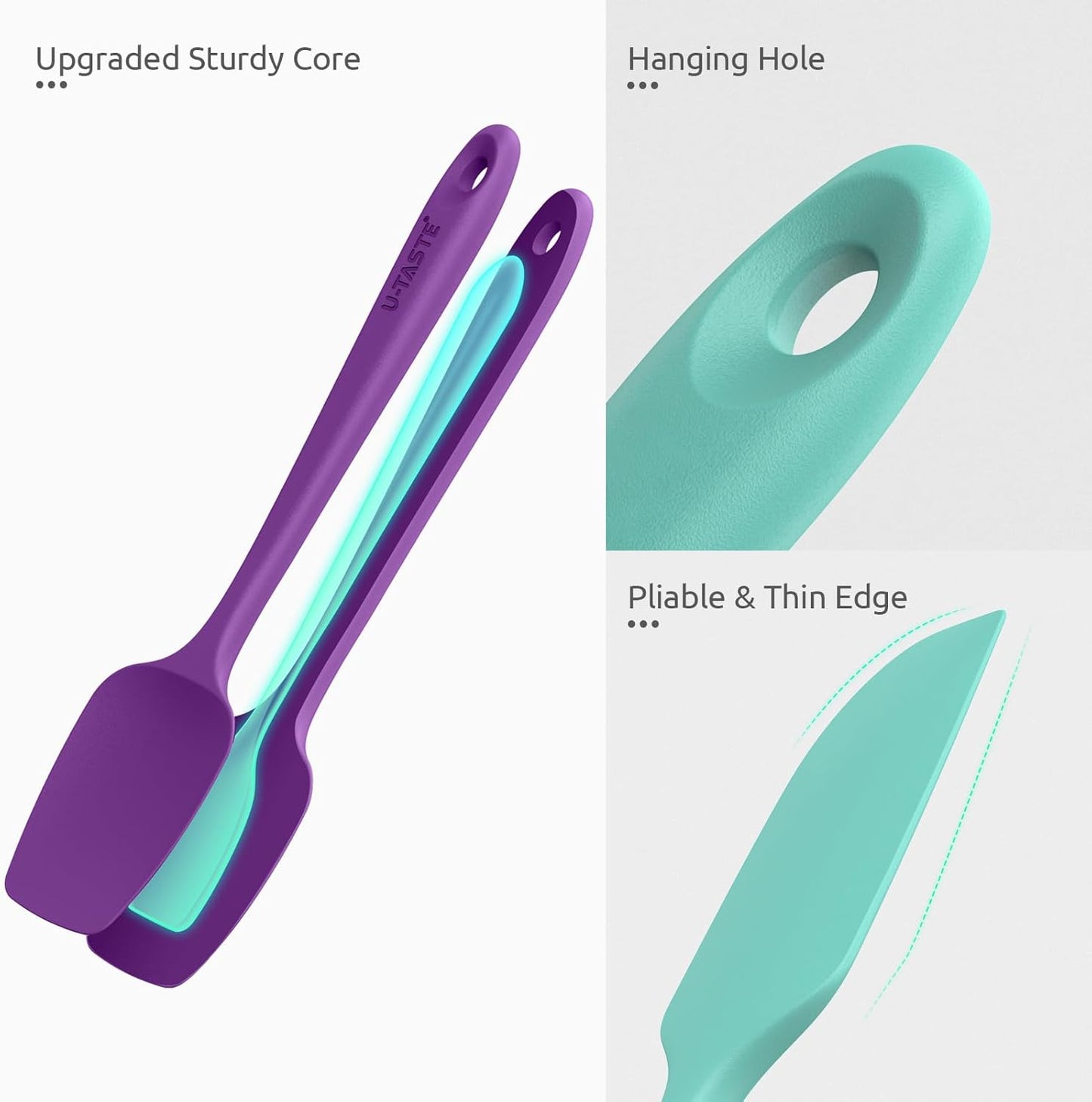 U-Taste Heat Resistant Silicone Spatula - 600ºF Hot-Proof Food Grade Kitchen Baking Bowl Scraper, Flexible and Sturdy Rubber Cooking Utensil for Mixing Scraping in NonStick Cookware (4 Pcs, Colorful)