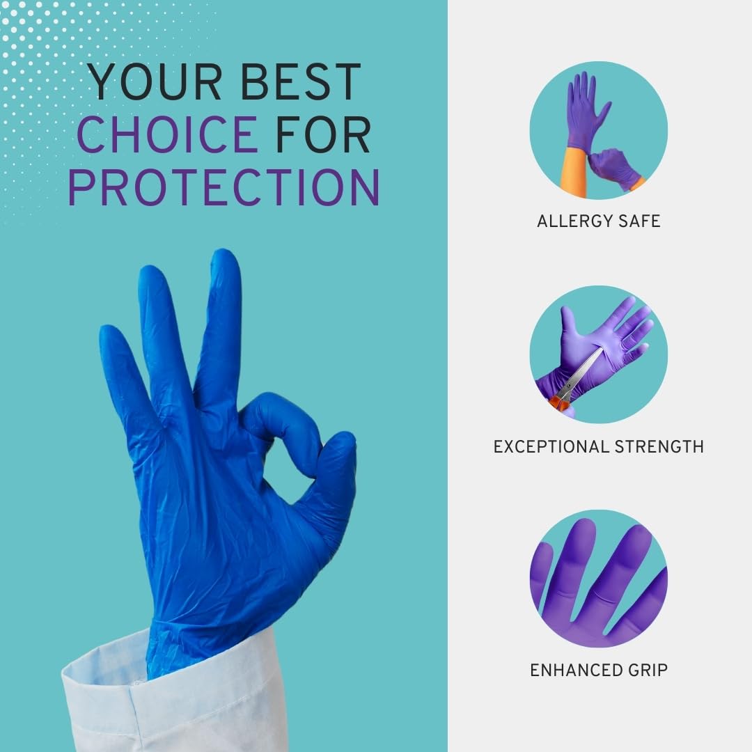 SafeWay Nitrile Gloves, 200 Ct, Small, Powder-Free, Latex-Free, All-Purpose, Professional Disposable Gloves with Textured Fingertips for Medical Use, Food Prep, Cleaning, Tattoo & More