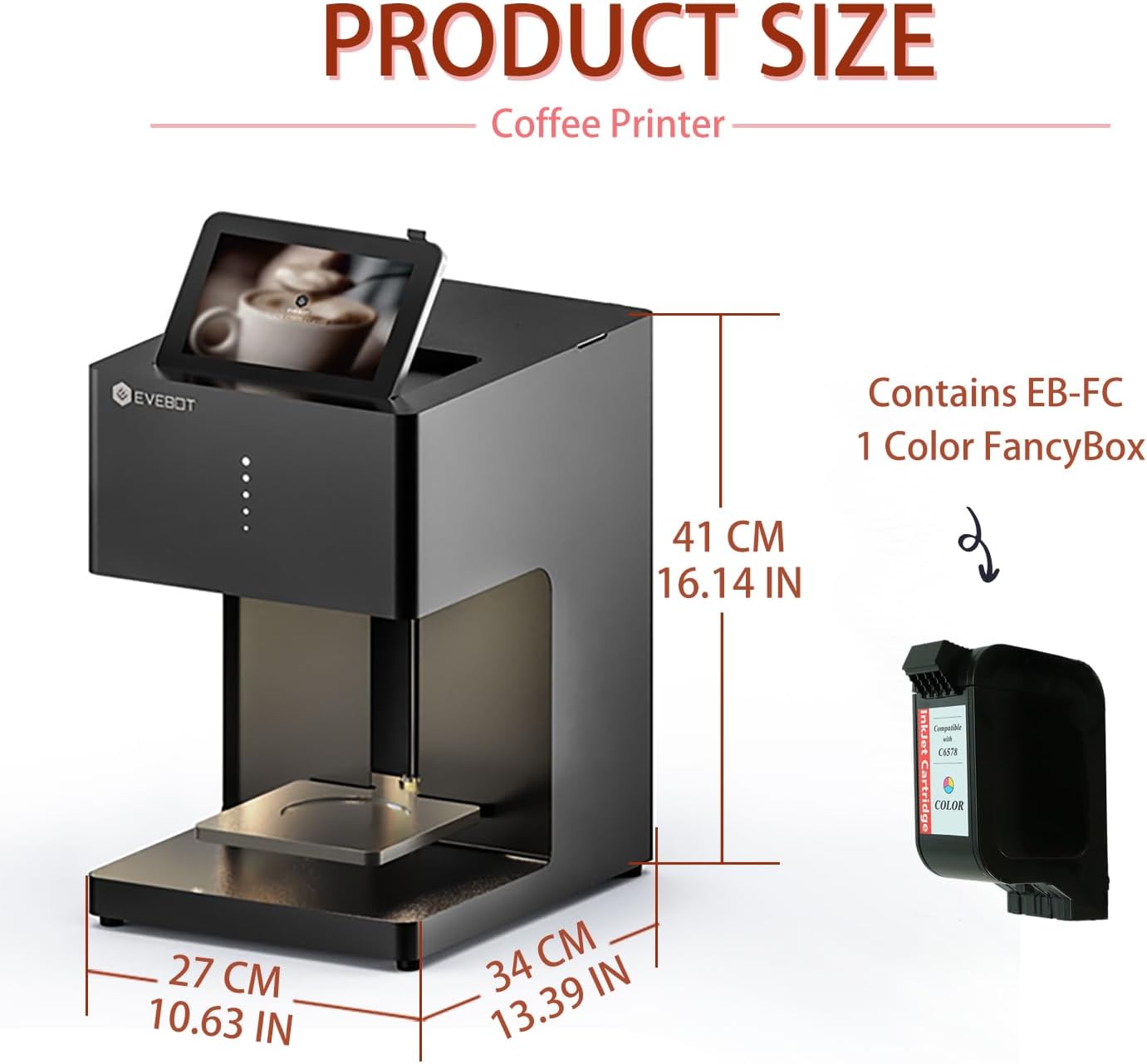 Color Coffee Latte Art Machine EB-FC1 Customized Multi-Color Photo Selfie Printing with Camera Afternoon Tea Cake Desserts DIY Personalized Decoration to Family Friends - White