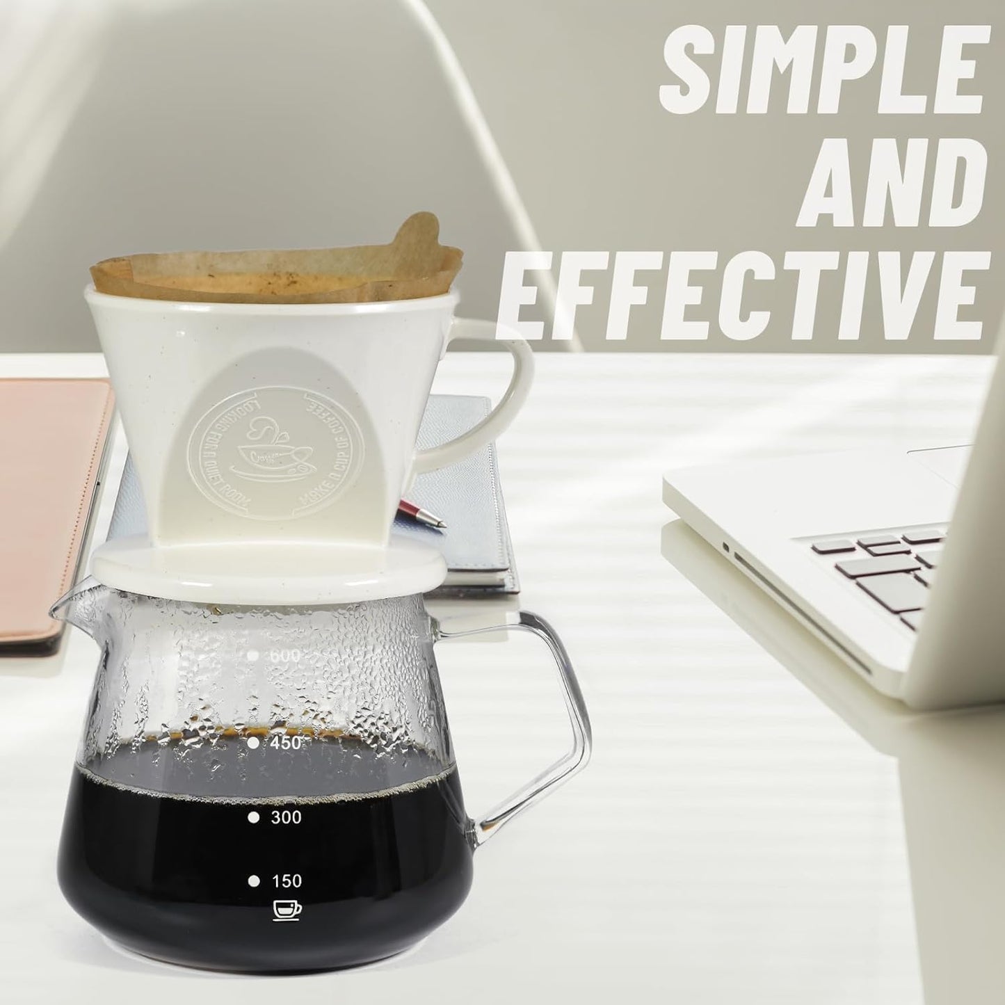 Melamine Pour Over Coffee Maker with 3 Drip Holes, Pour Over Coffee Dripper For Camping, Home, Caf?, Size 02 (White)