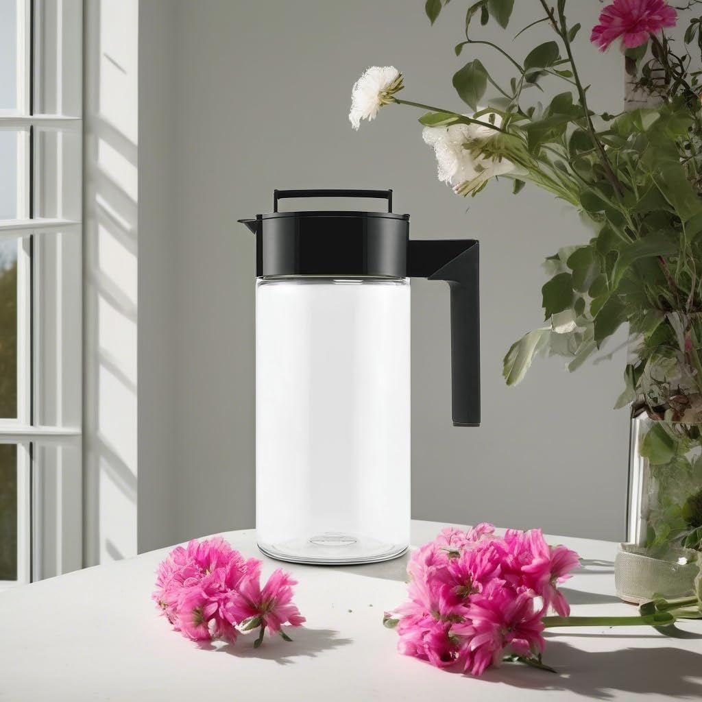 Takeya Airtight Pitcher - Everyday-Use Airtight Pitcher for Iced Tea & More - Clear Pitcher with Lid - Lightweight Kitchen Essential - Spill-Proof & Durable Kitchenware - 1 Quart, Black