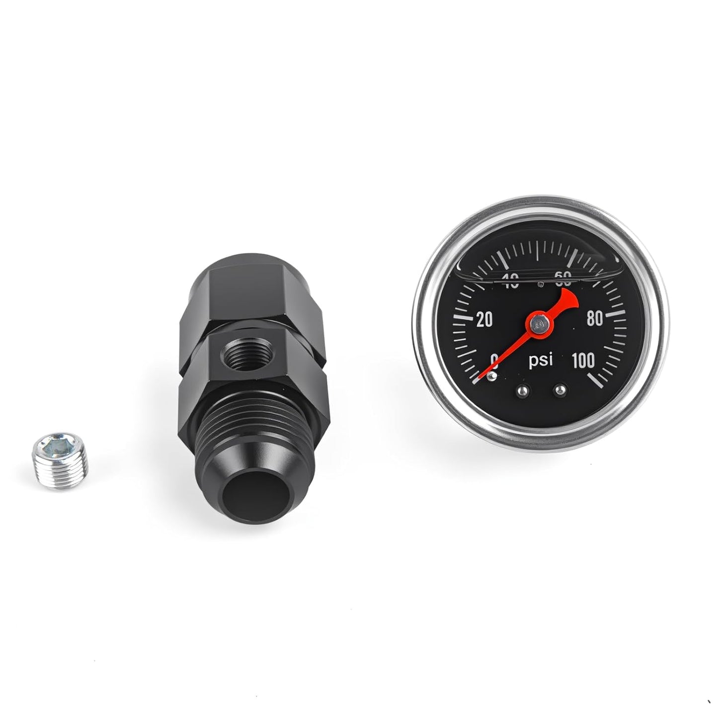 Universal 0-100psi Fuel Pressure Gauge 1/8" NPT Oil Press Gauge with 10AN Male Flare to -10 Female Swivel Fuel Pressure Take Off Fitting Adapter