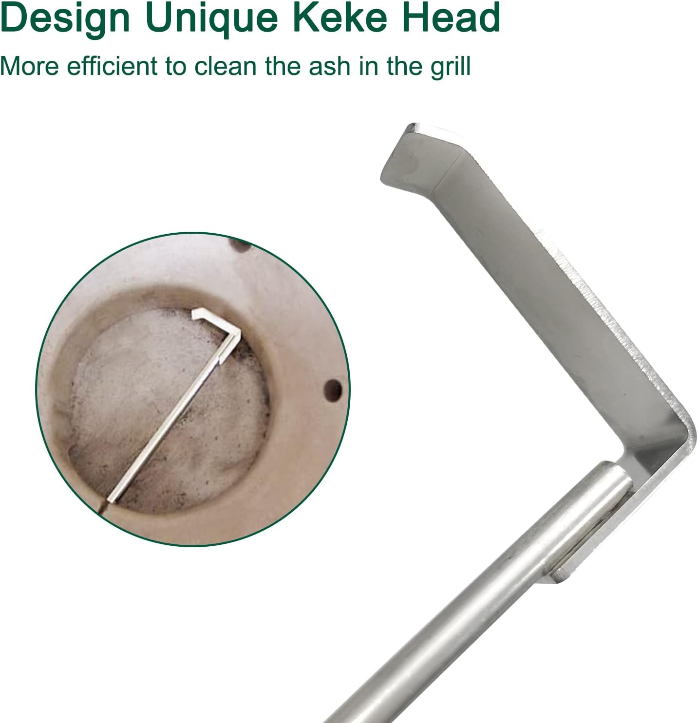 32.5" BBQ Ash Tool Poker Rake, Charcoal and Grill Cleaning Ash Tools for Big Green Egg, Kamado Joe and Other Charcoal Grills Corner Cleaner Accessories