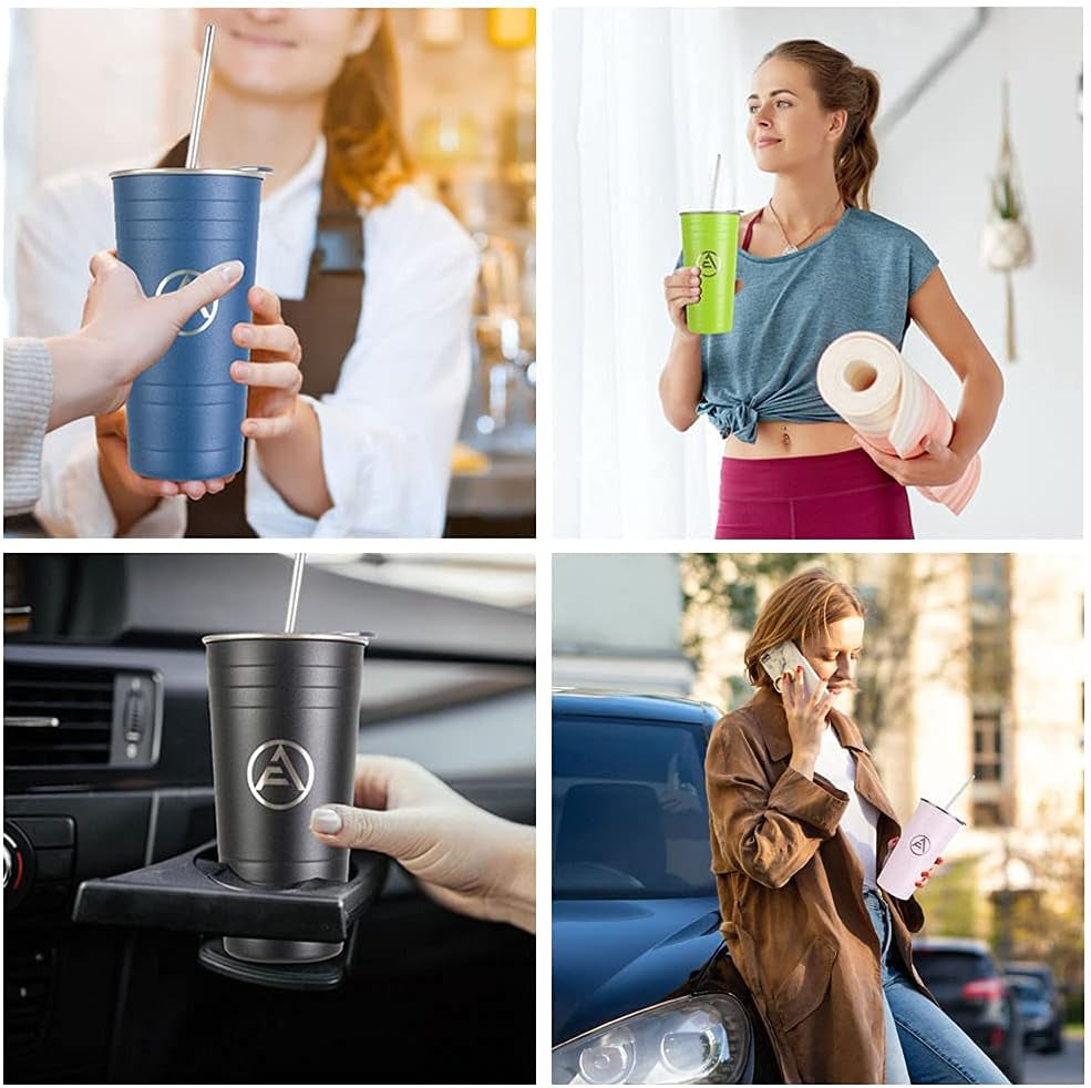 Stainless Steel Coffee Tumbler with Straw, Insulated Tumblers Coffee Travel Mug, 16 Oz Double Wall Thermal Cup for Hot Cold Drinks - Avocado Green