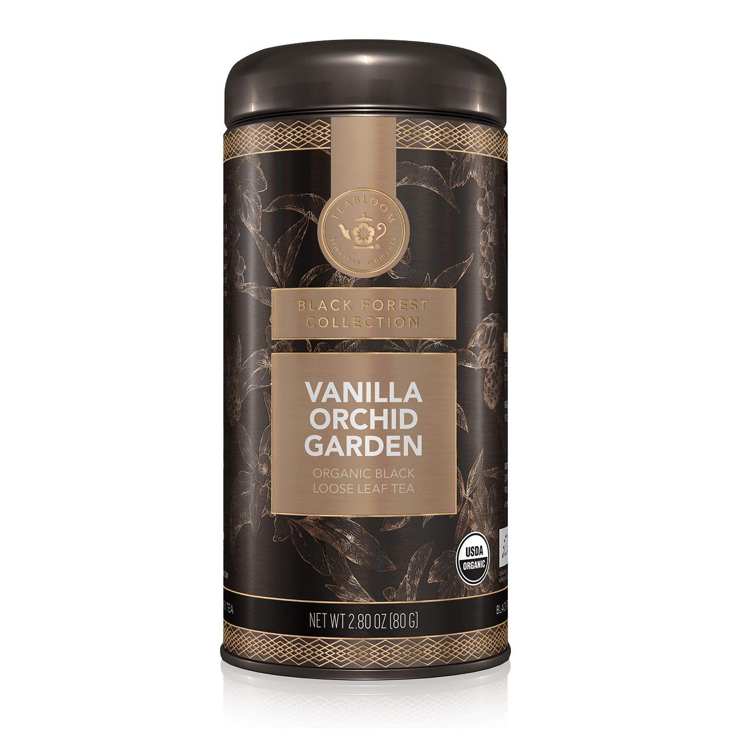 Teabloom Organic Black Tea, Vanilla Orchid Garden Loose Leaf Tea, USDA Certified Organic and Kosher Certified, 2.80 Ounce Canister Makes 35-50 Cups
