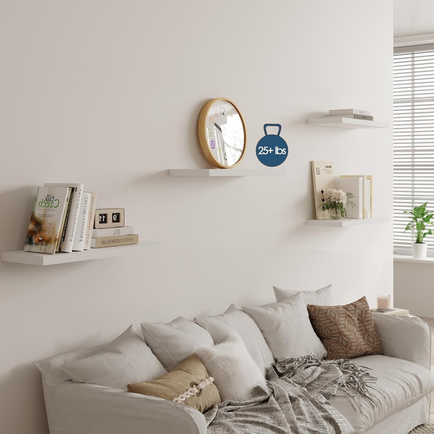 Wall Shelf Set of 2, White Floating Shelves 30 in W x 10 in D x 1 in H, Wooden Floating Wall Shelf with Invisible Brackets for Living Room/Bedroom/Bathroom/Kitchen Storage and Decor