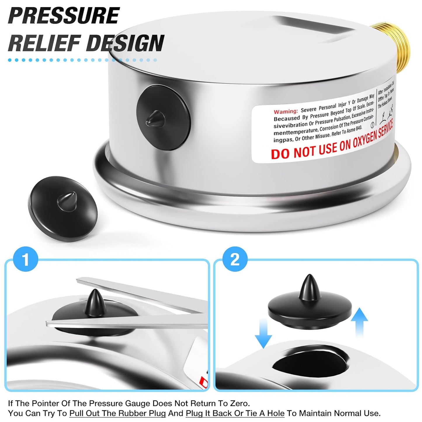 MEANLIN MEASURE 0~300Psi Stainless Steel 1/4" NPT 2.5" FACE DIAL Liquid Filled Pressure Gauge WOG Water Oil Air Lower Mount, with 1/2" NPT and 3/8" NPT Hex Bushing