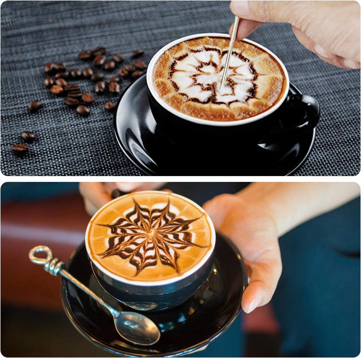 Milk Frothing Pitcher, 12OZ/350ML Stainless Steel Espresso Steaming Pitcher Coffee Milk Frother Cup with Decorating Art Pen for Espresso Machine, Milk Frother, Latte Art Black