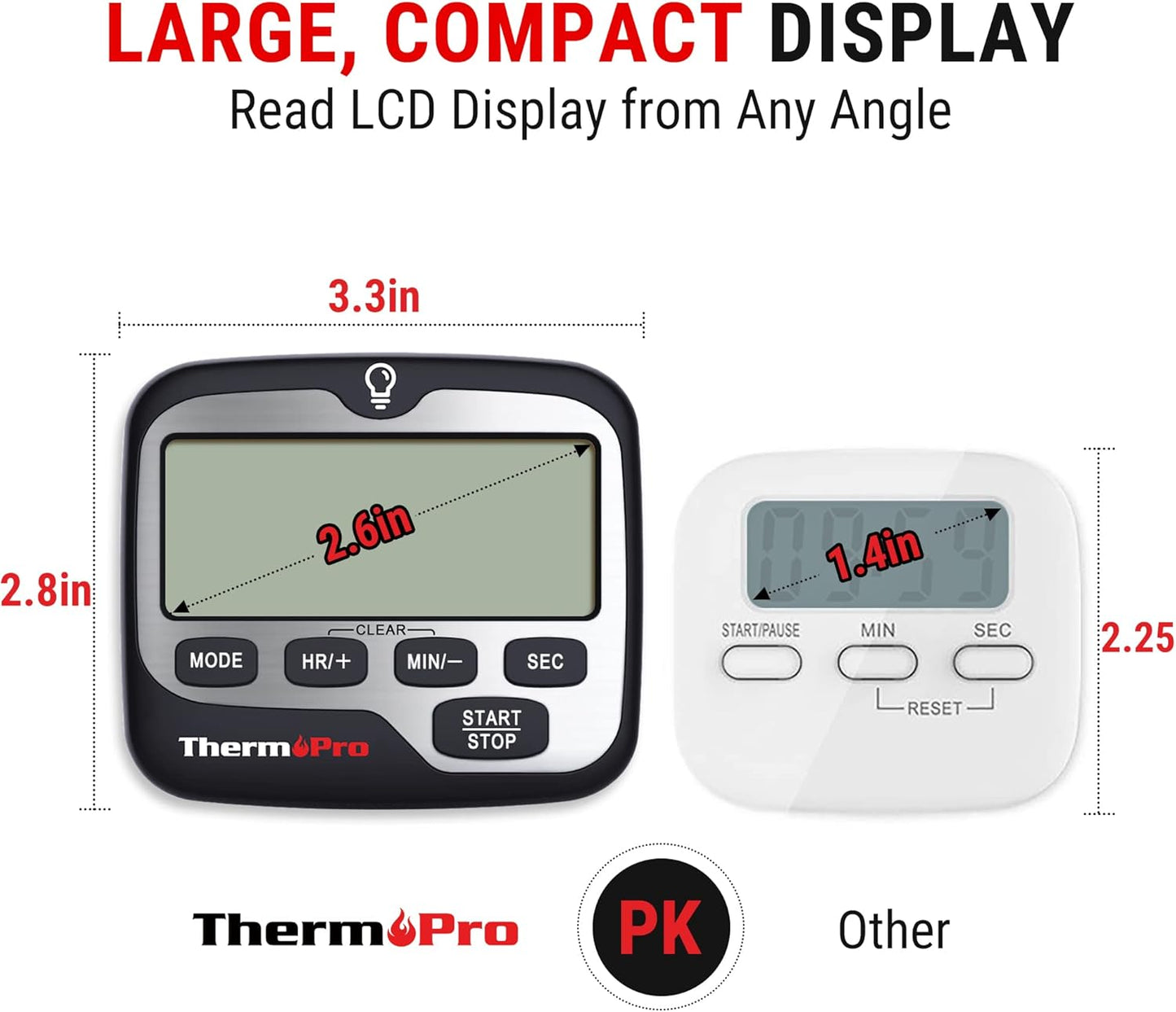 ThermoPro TM01(2 Pack) Kitchen Timers for Cooking with Count Up Countdown Timer, Digital Timer for Kids with Touch Backlit, Study Timers for Classroom Teacher Supplies