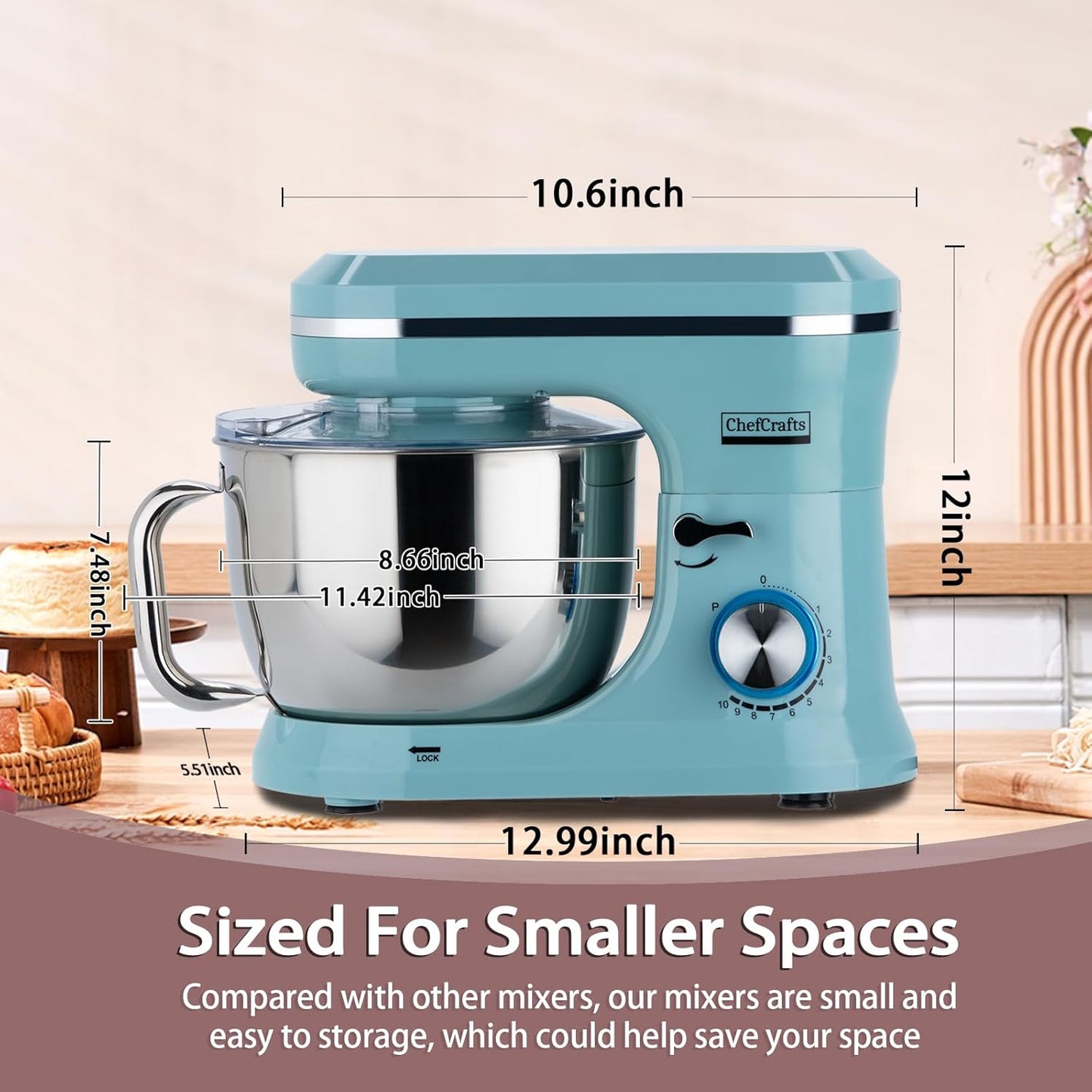 Electric Stand Mixer with 6.5 Quart Bowl, Household Food Mixer 10+p Speeds 660W, Kitchen Tilt-Head Bread Dough and Cake Mixers with Dough Hook, Whisk, Beater, Splash Guard and Egg Separator (Blue)