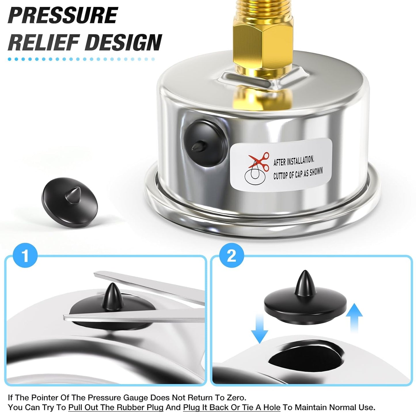 MEANLIN MEASURE 0~100Psi Dry Pressure Gauge Stainless Steel 1/4" NPT 2" FACE DIAL Waterproof for Well Pump Water Tire Water Pressure Tester Back Mount, with 1/2" NPT and 3/8" NPT Hex Bushing