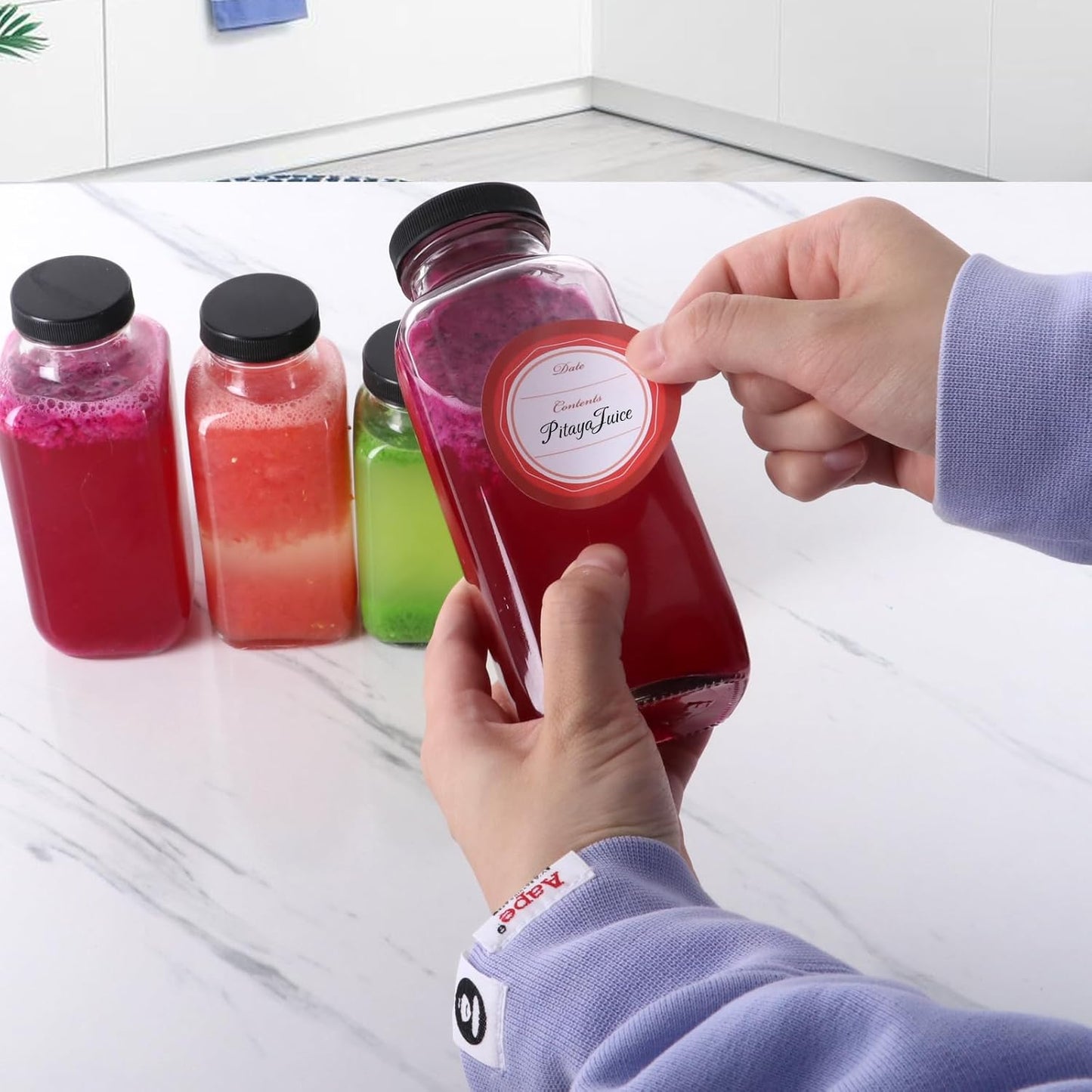BIGIVACA 16 oz Glass Juice Bottles with Lids,12 PACK Bottles for Juicing,Square Drinking Jars Glass for Coffee,Cola,Milk,Tea in Travel,Work,School