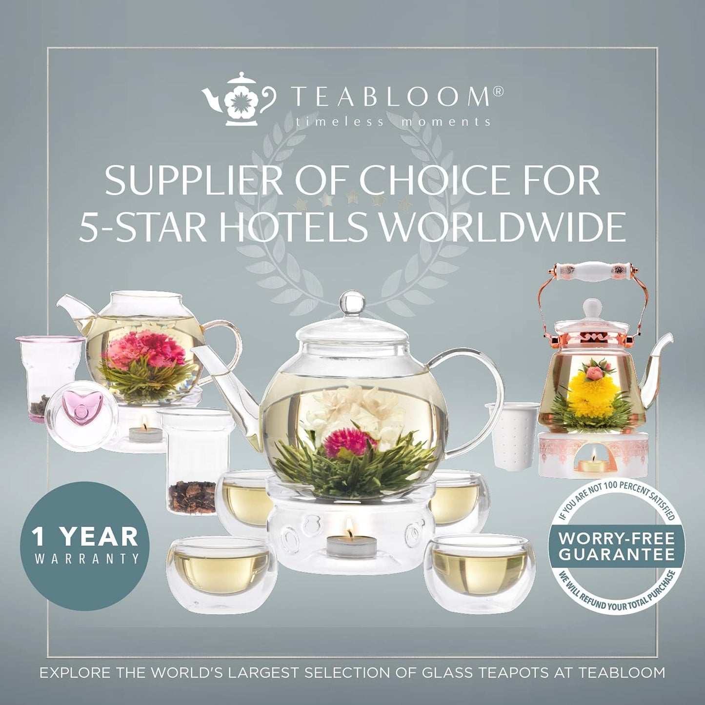 Teabloom Wings of Love Teapot - 40 oz. Borosilicate Glass Butterfly Teapot, Loose Leaf Tea Glass Infuser - 2 Free Blooming Tea Flowers included