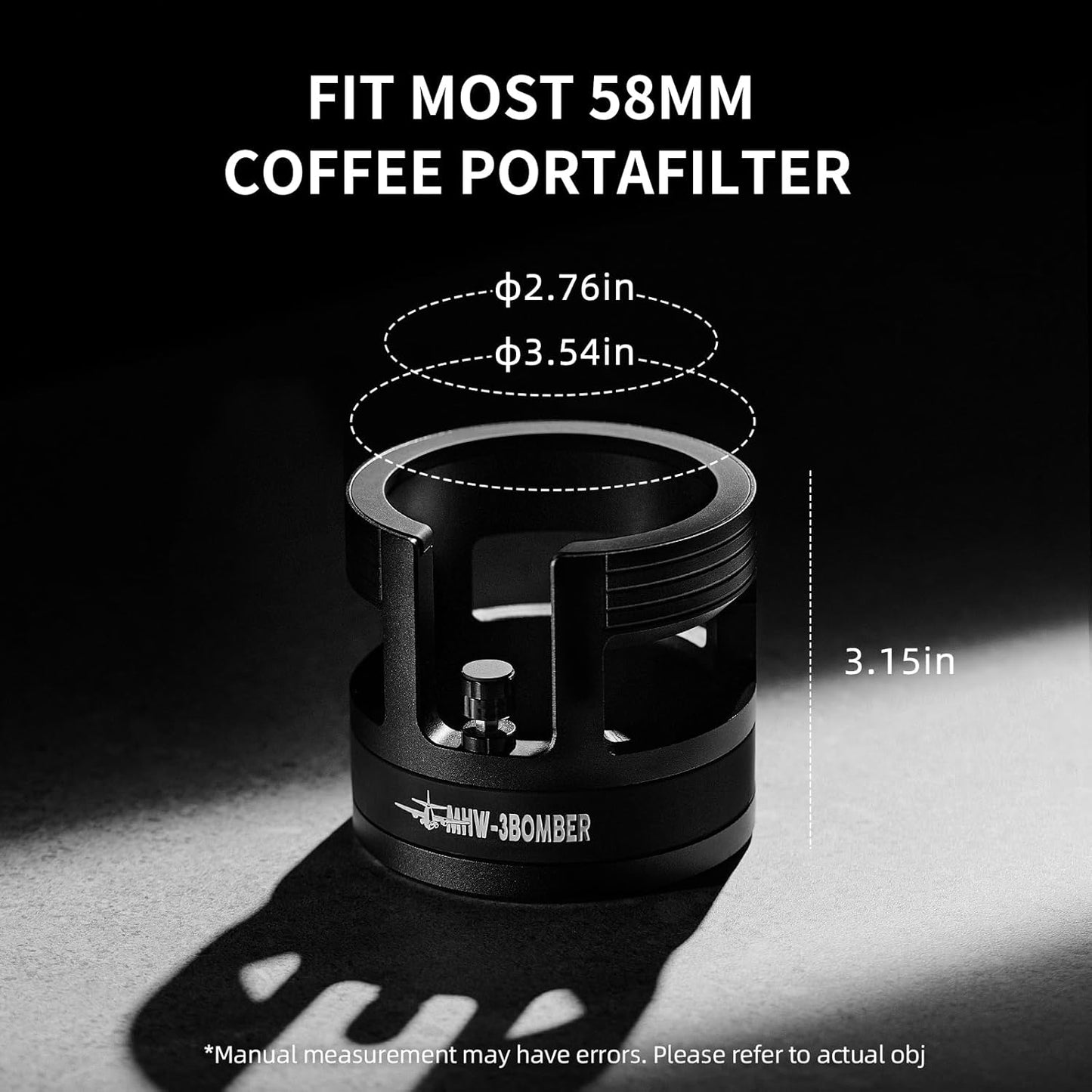 MHW-3BOMBER 58mm Espresso Tamping Station, Adjustable Height Bottomless Portafilter Tamping Station with Non-slip Silicone for 58mm Espresso Machines, Aluminum Alloy, YU Series, T5839-OS
