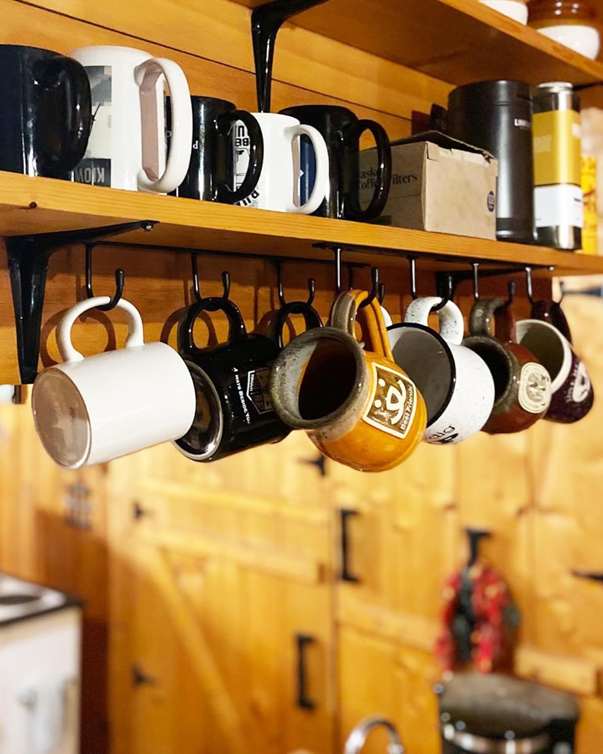 Mug Hanger Under Cabinet 3 Pcs Iron Mug Rack Wall Mounted Coffee Cup Rack Storage Organizer for Kitchen Dining Bar - Gold