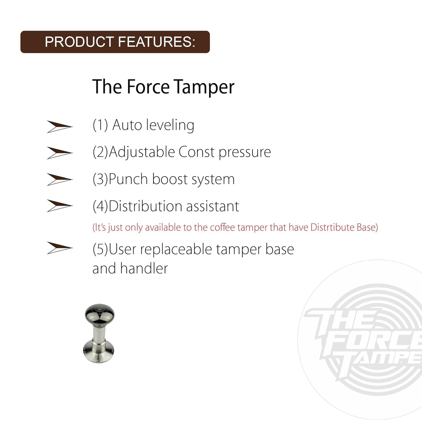 The Force Tamper Automatic Impact Adjustable Constant Pressure and Autoleveling Coffee Tamper Black Mirror Jellyfish AL Handle Set Pro (Duo-Distribute Set, 58.35mm)