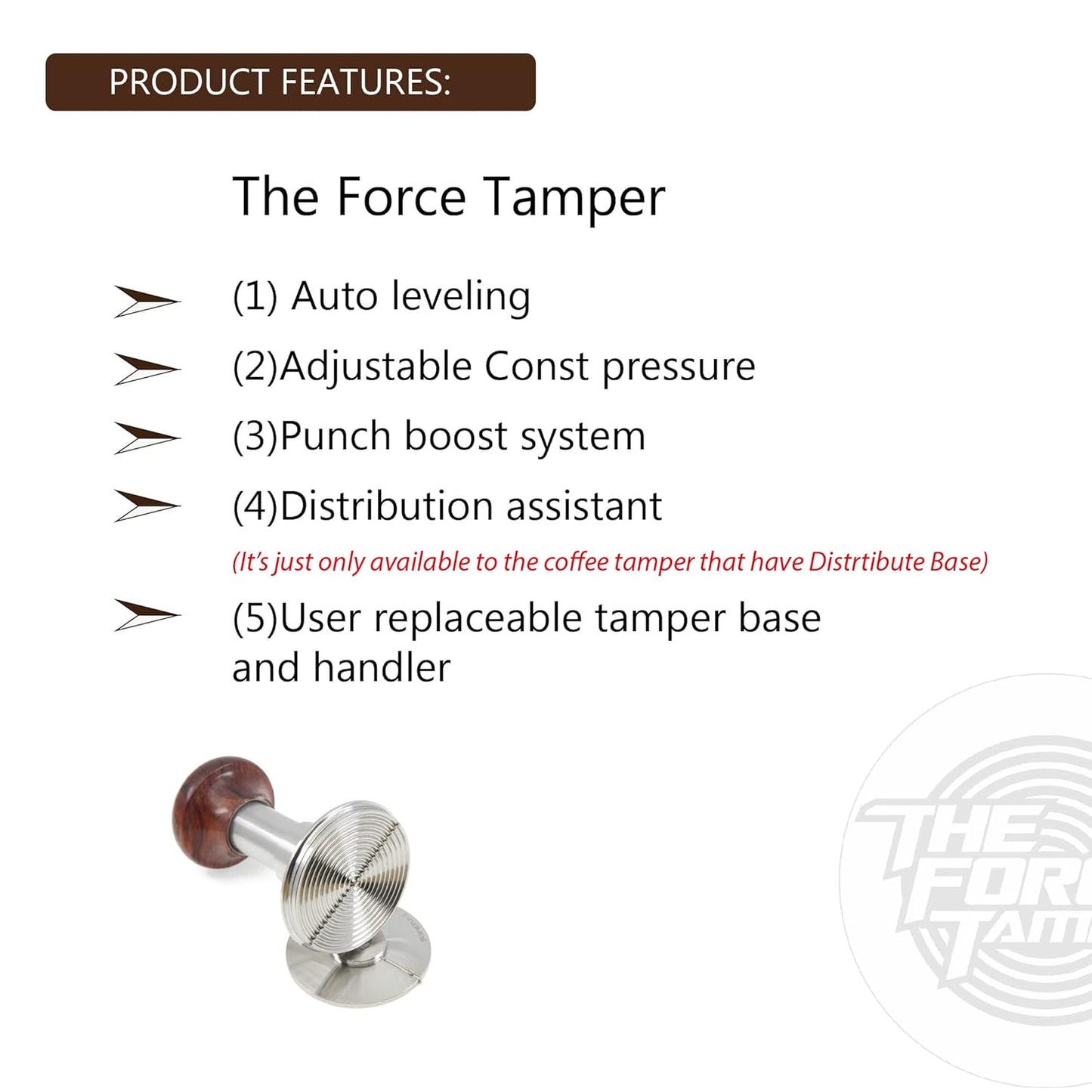 The Force Tamper Automatic Impact Adjustable Constant Pressure and Autoleveling Coffee Tamper Reddish Brown Jellyfish Wooden Handle Set Pro (Extend Set, 58.50mm)