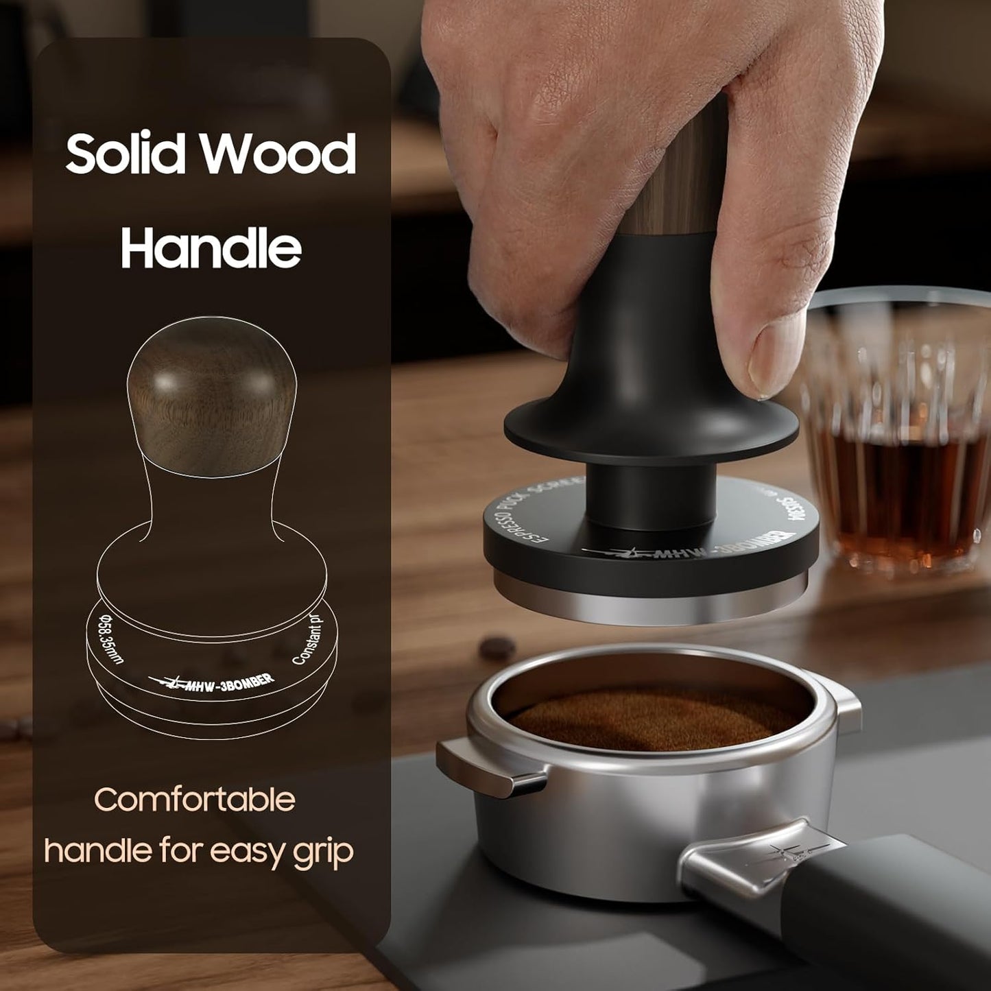 MHW-3BOMBER Espresso Tamper 49.7mm with Sound Feedback, Calibrated Coffee Tamper 30lbs, Tamper for ROK Espresso Maker, Flat Base T7069F-OS