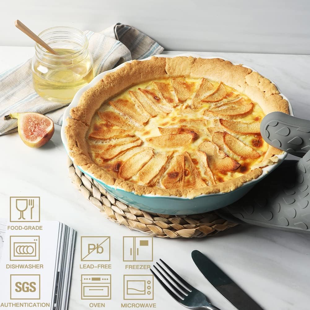 Sweejar Ceramic Pie Pan, 10 Inch Round Baking Dish, Non-Stick with Soft Wave Edge for Apple, Pumpkin, Pot Pies (Gradient Gray)