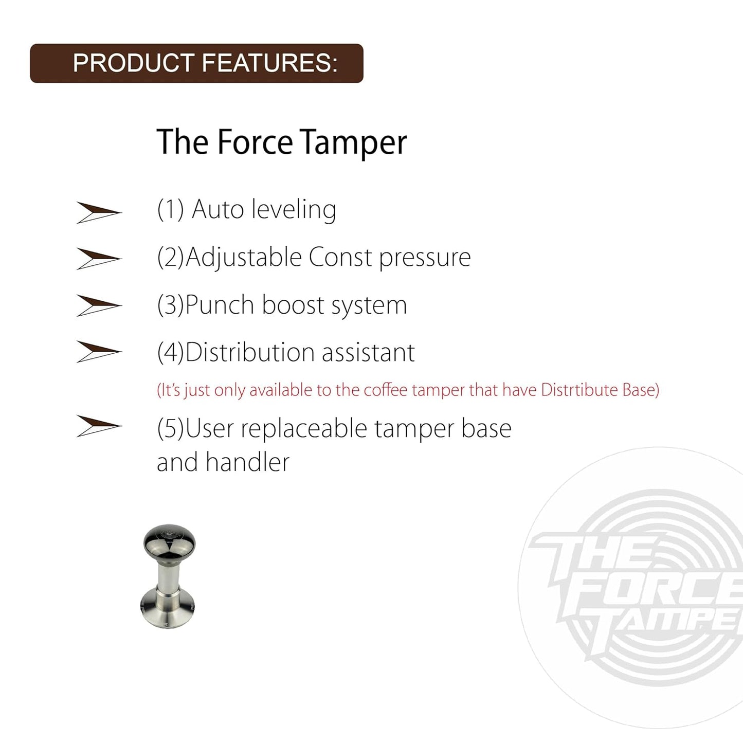 The Force Tamper Automatic Impact Adjustable Constant Pressure and Autoleveling Coffee Tamper Black Mirror Jellyfish AL Handle Set Pro (Ripple-Distribute, 54.00mm)
