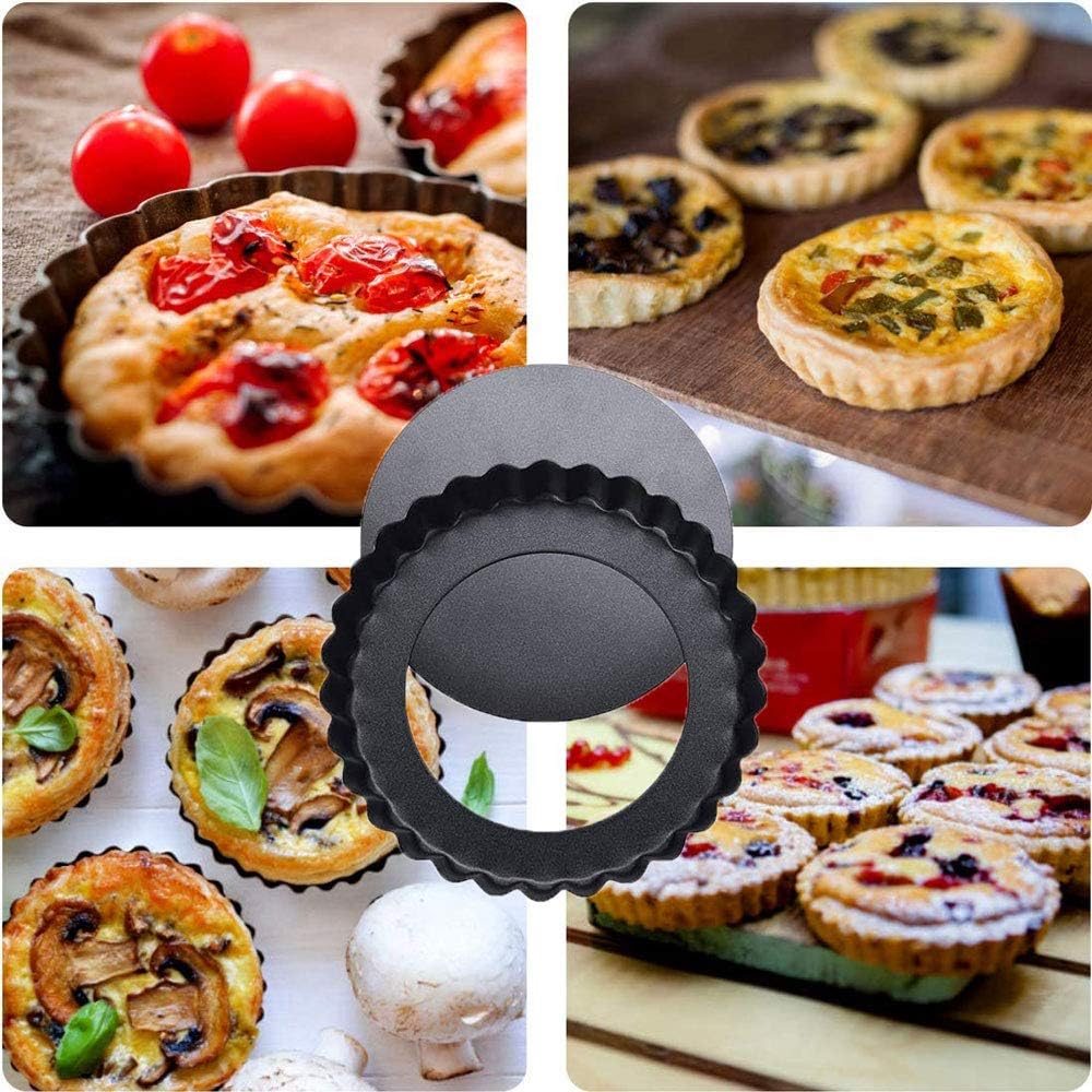 DATANYA 6 Pack 5 Inch Mini Tart Pans with Removable Bottom Round Nonstick Quiche Pan, Heavy Duty Fluted Side Pie Tart Molds for Tartlets, Mousse Cakes, Dessert Baking