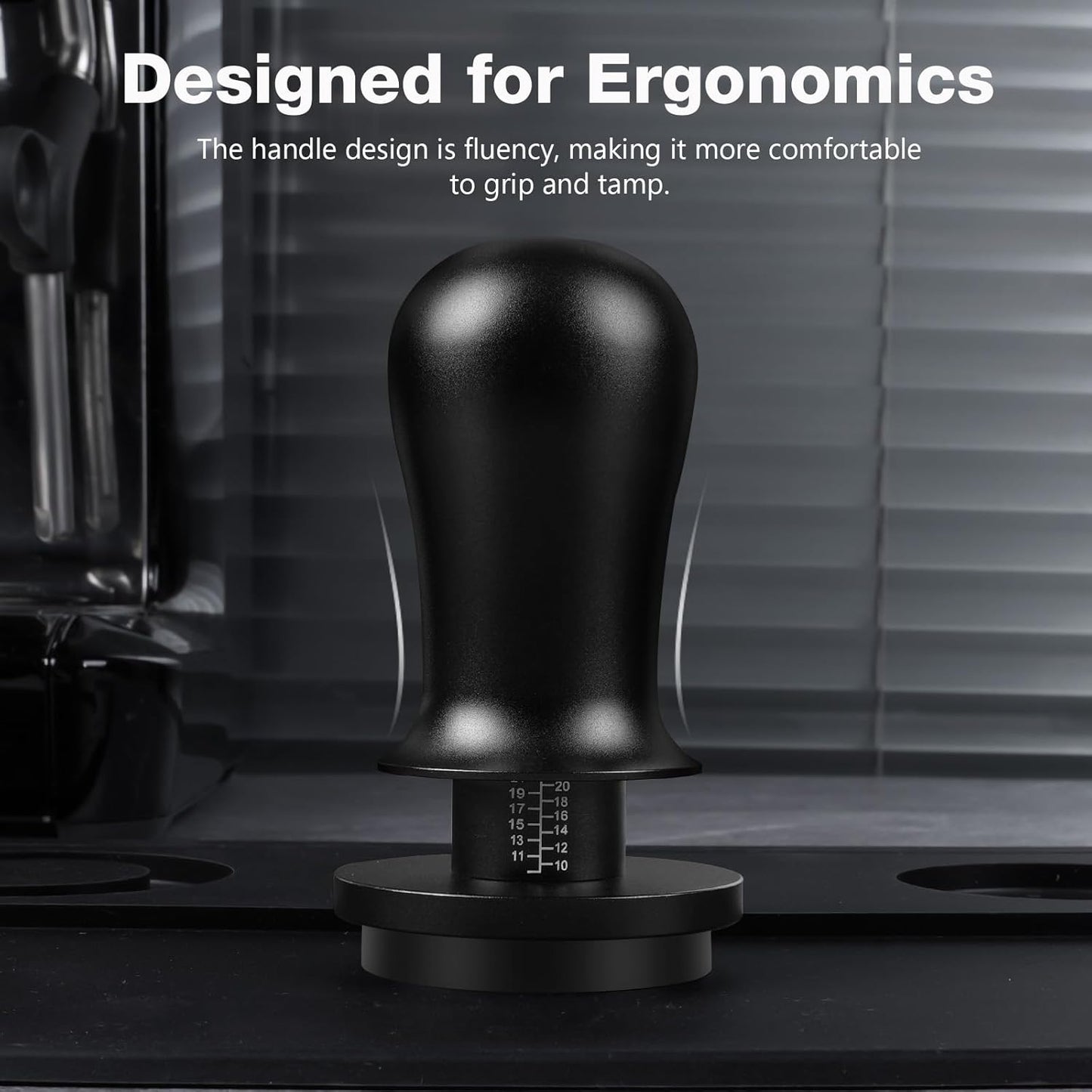 PUSEE 53.3mm Espresso Coffee Tamper with Double Spring Calibrated, Handle Tamper 30lbs Pressure with Titanium Coating Stainless Steel Ripple for Espresso Machine Accessories 53.3mm Tamper, Black