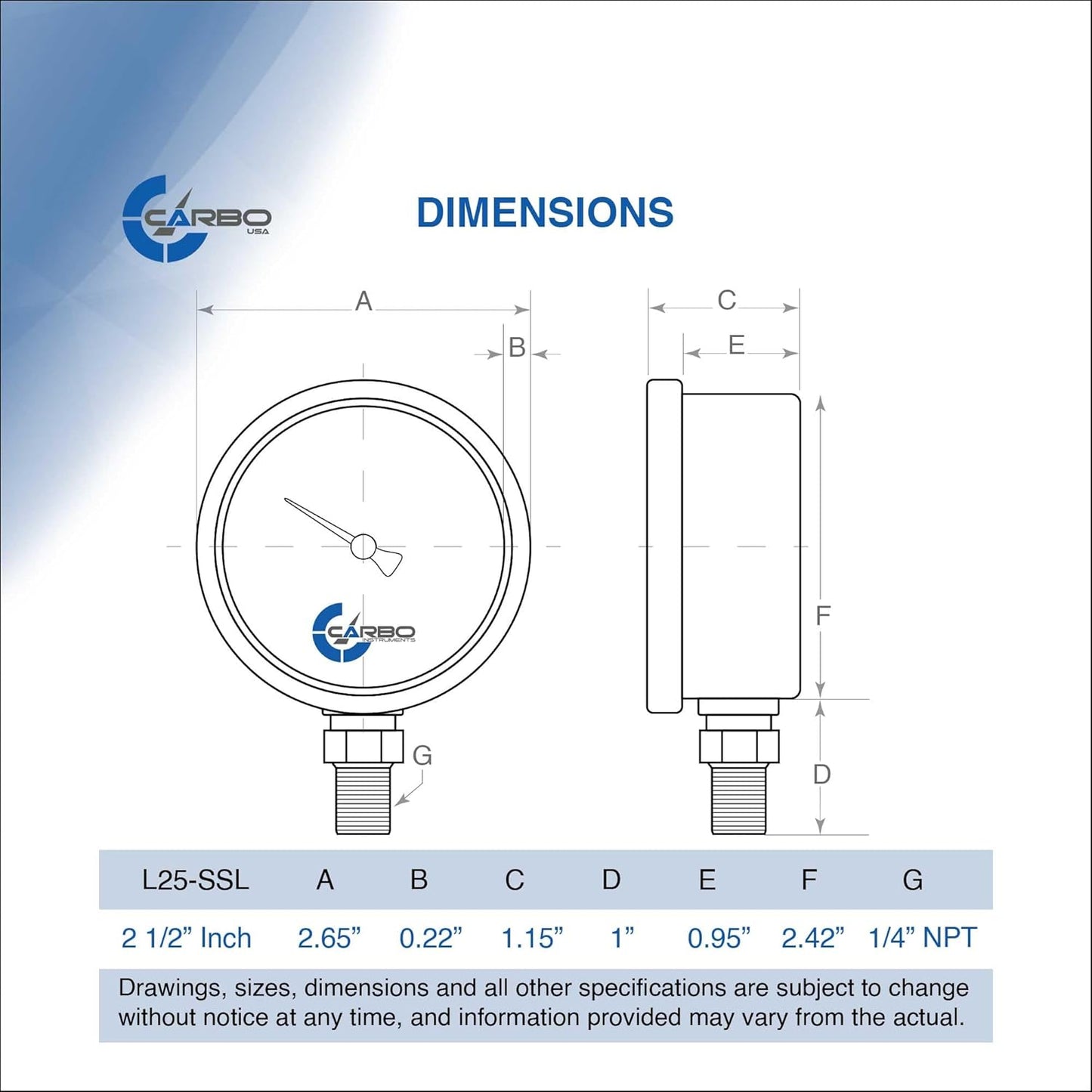 Stainless Steel Pressure Gauge Dual Display (0-300 psi/kPa) - 2 1-2" Glycerine Liquid Filled Water Air Oil Gas Gauge with Polycarbonate Lens & Brass Connection - 1/4" NPT Lower Mount
