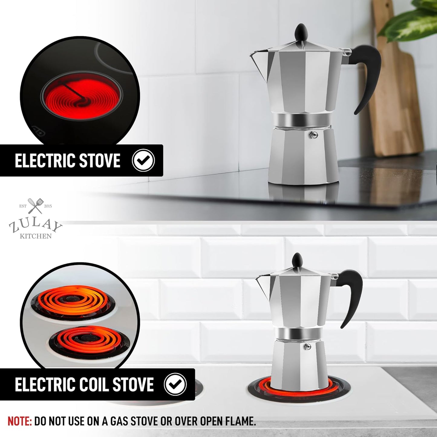 Zulay Kitchen Classic Stovetop Espresso Maker for Great Flavored Strong Espresso, Classic Italian Style 5 Espresso Cup Moka Pot, Makes Delicious Coffee, Easy to Operate & Quick Cleanup Pot