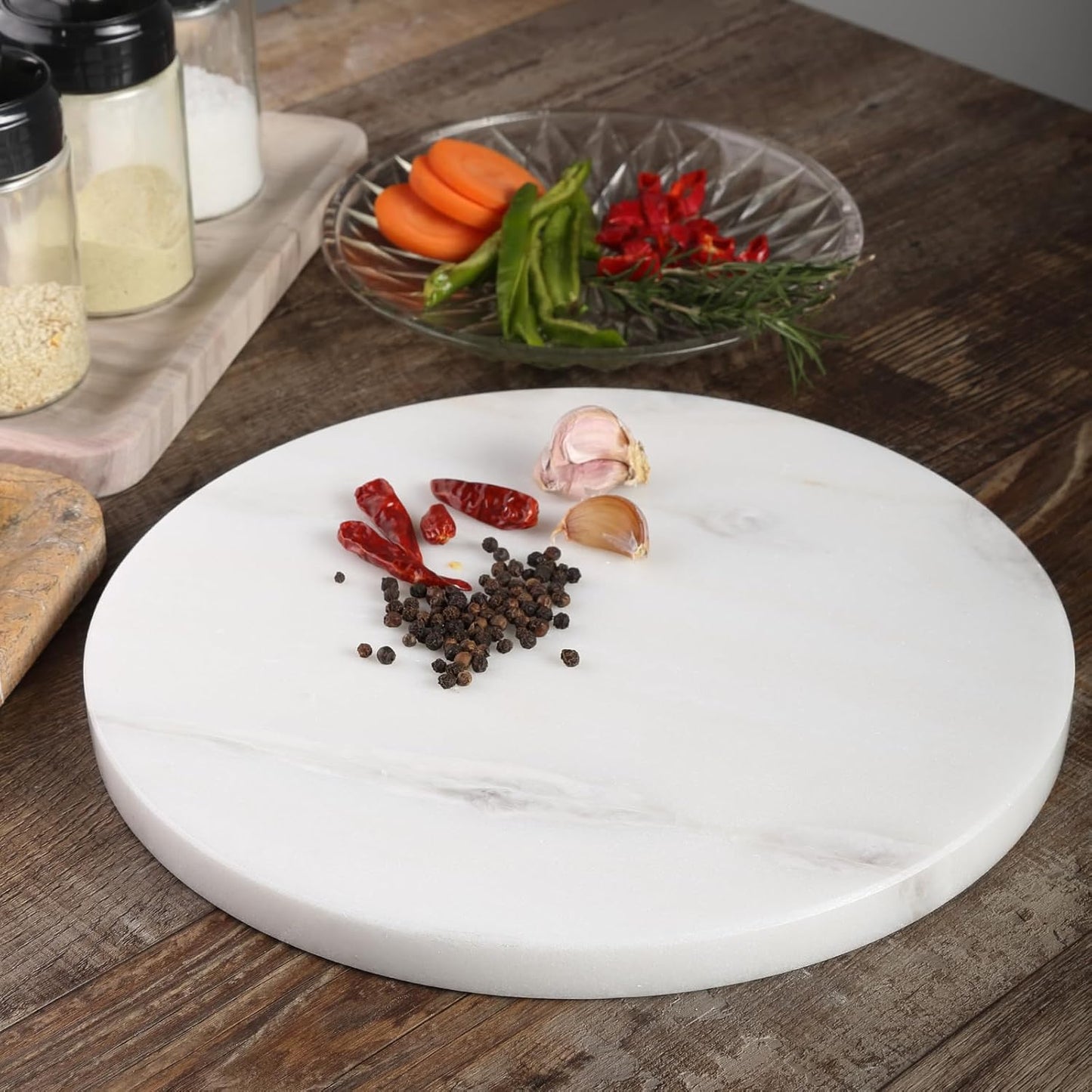 Koville African Natural Marble Cutting Board for Kitchen, 11inch Round Hand Crafted Marble Slab for Cheese, Charcuterie, Pastry Board - Wedding Gift, House Warming Gift(Namib Fantasy)