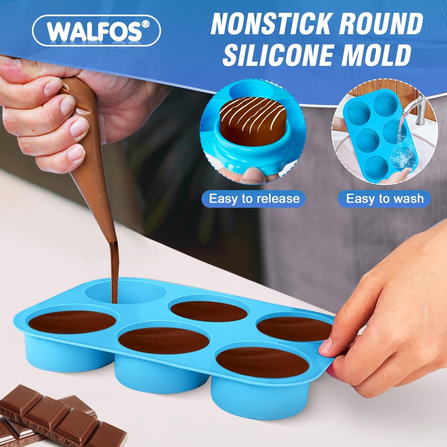 Silicone Oreo Cookie Mold, Walfos Round Cylinder Chocolate Covered Oreos Molds, BPA Free and Non-Stick, Perfect for Cookies, Oreos, Candy, Soap, Cupcake, Pudding, Jello, Set of 3