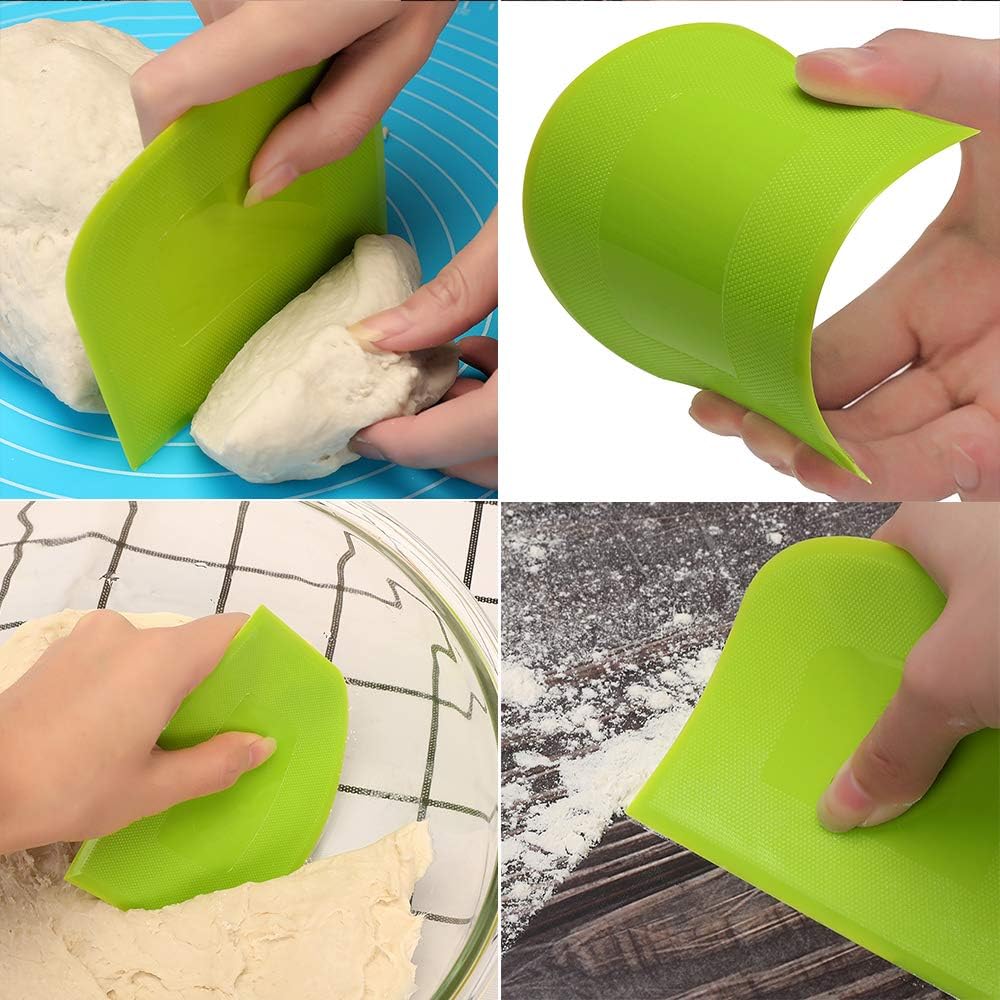 Bench Scraper Food Vegetable Chopper,Stainless Steel Pizza Dough Scraper-Flexible Plastic Bowl/Cake Scraper 5-Piece Set,Bread/Pastry/Pizza/Flour/Cheese Cutter (Black)