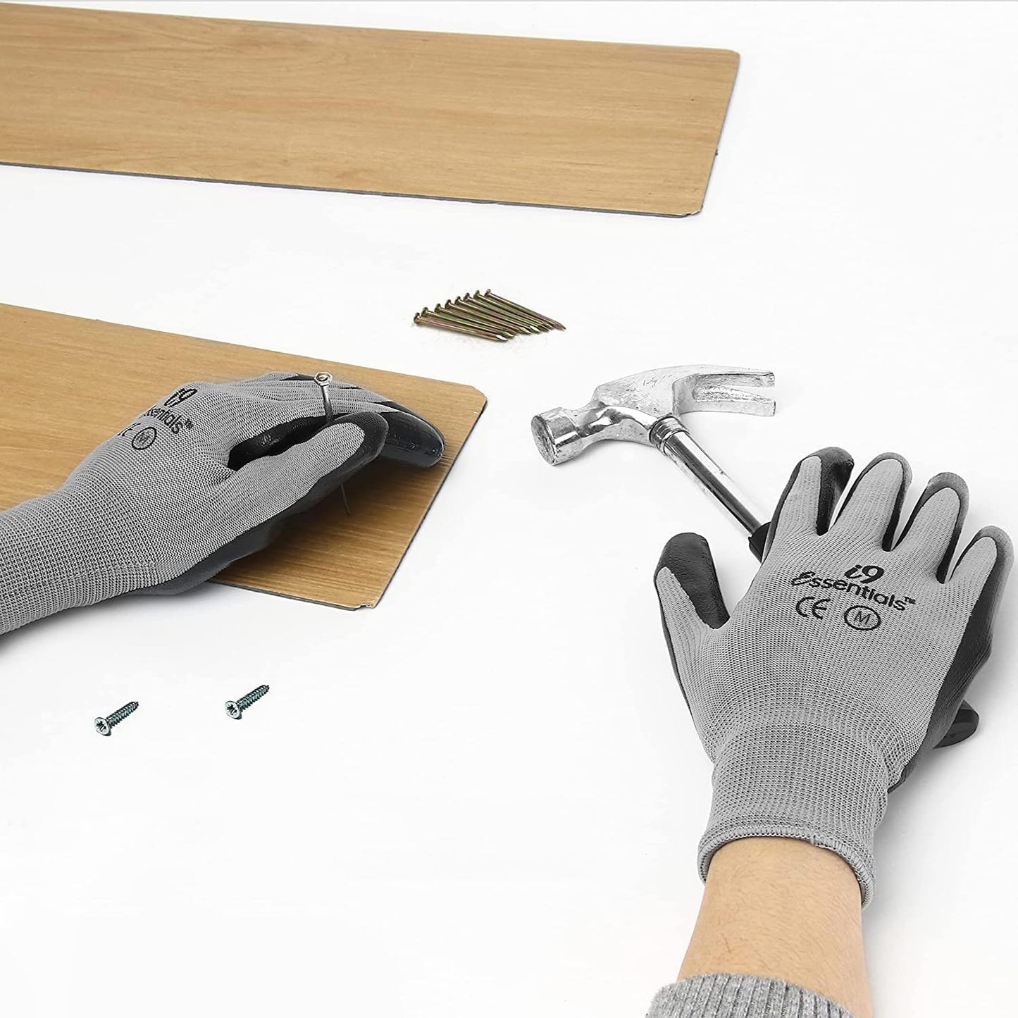 I9 Essentials 6 Pairs Nitrile Coated Work Gloves – Medium,Lightweight Grip Gloves for Men & Women – Gardening, Construction, Mechanic, Woodworking