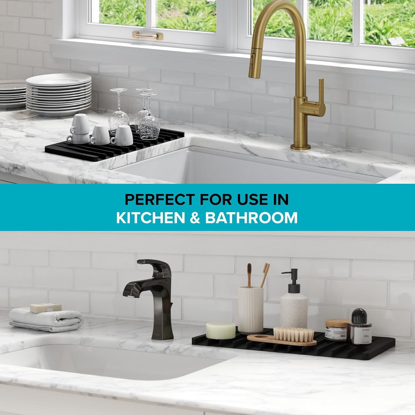 Kraus Self-Draining Silicone Dish Drying Mat or Trivet for Kitchen Counter in Light Grey, KDM-10LG