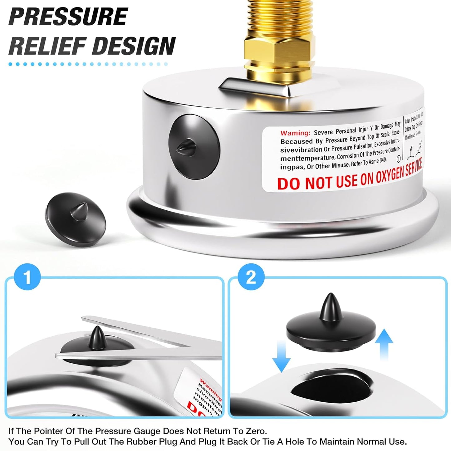 MEANLIN MEASURE 0~60Psi Liquid Filled Pressure Gauge 1/4" NPT 2.5" FACE DIAL Stainless Steel Glycerin Filled WOG Water Oil Air Back Mount (with 2PCS Snaps)