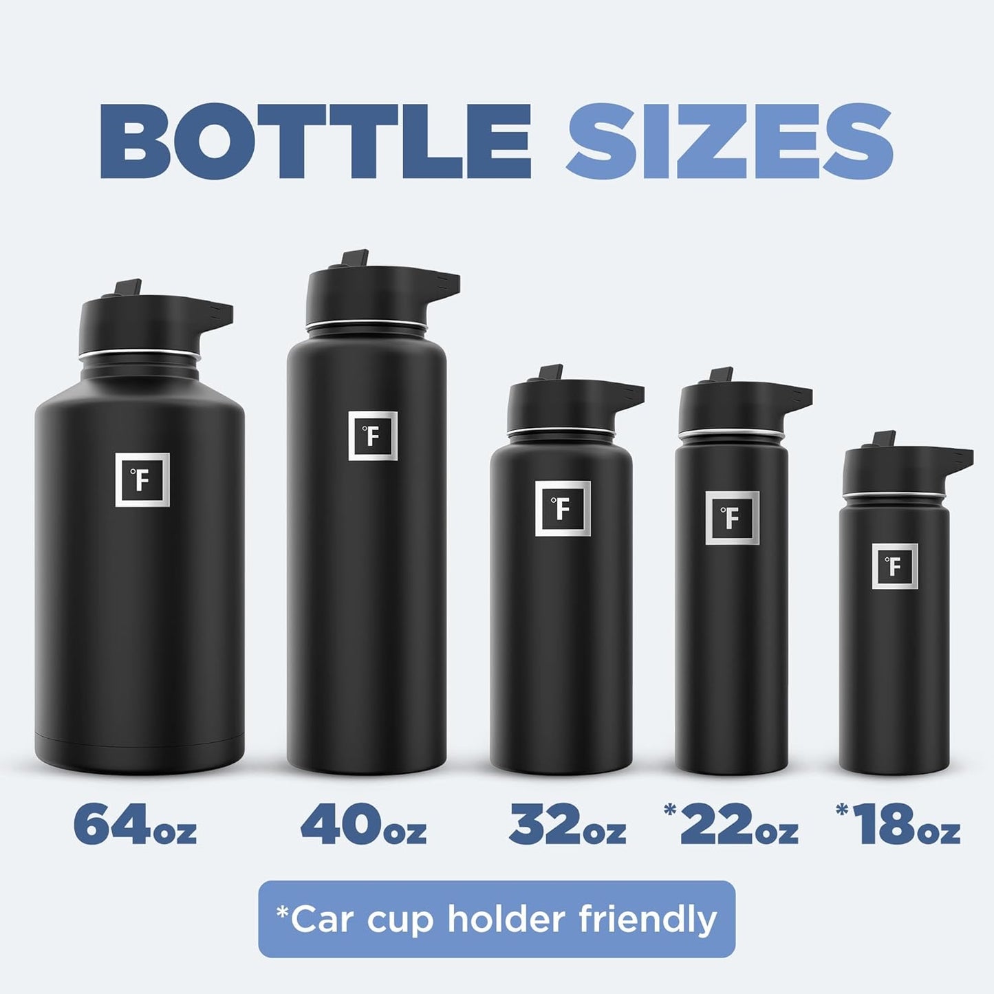 IRON °FLASK Camping & Hiking Hydration Flask with 3 Lids - Stainless Steel, Double Walled & Vacuum Insulated Water Bottle - Leak Proof & BPA Free (Dark Night, Straw - 64 oz)